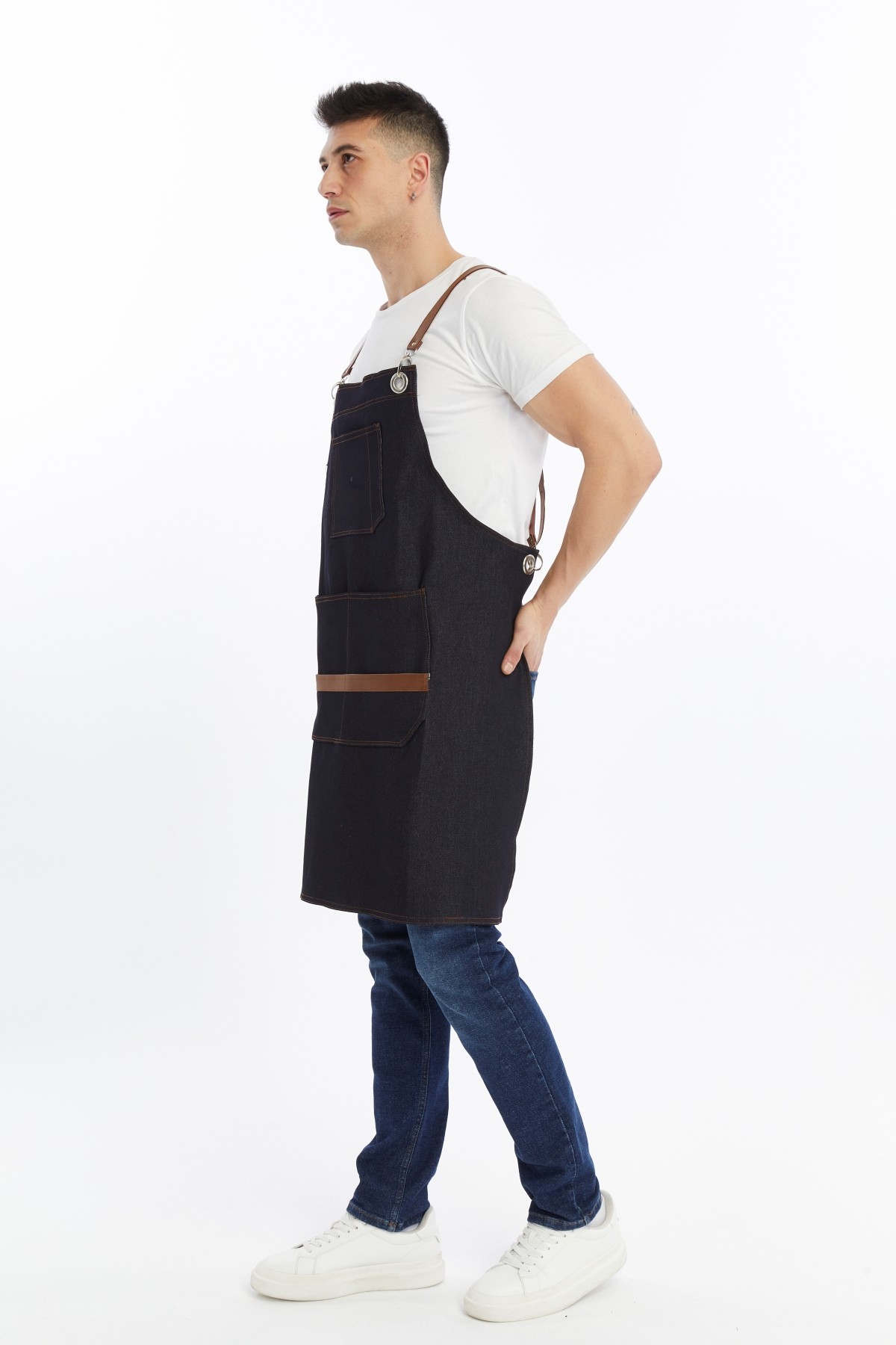 Uniprom Askılı İş Önlüğü Barista Önlük Mutfak Restoran Garson Şef Aşçı Cafe İş Önlüğü Lacivert