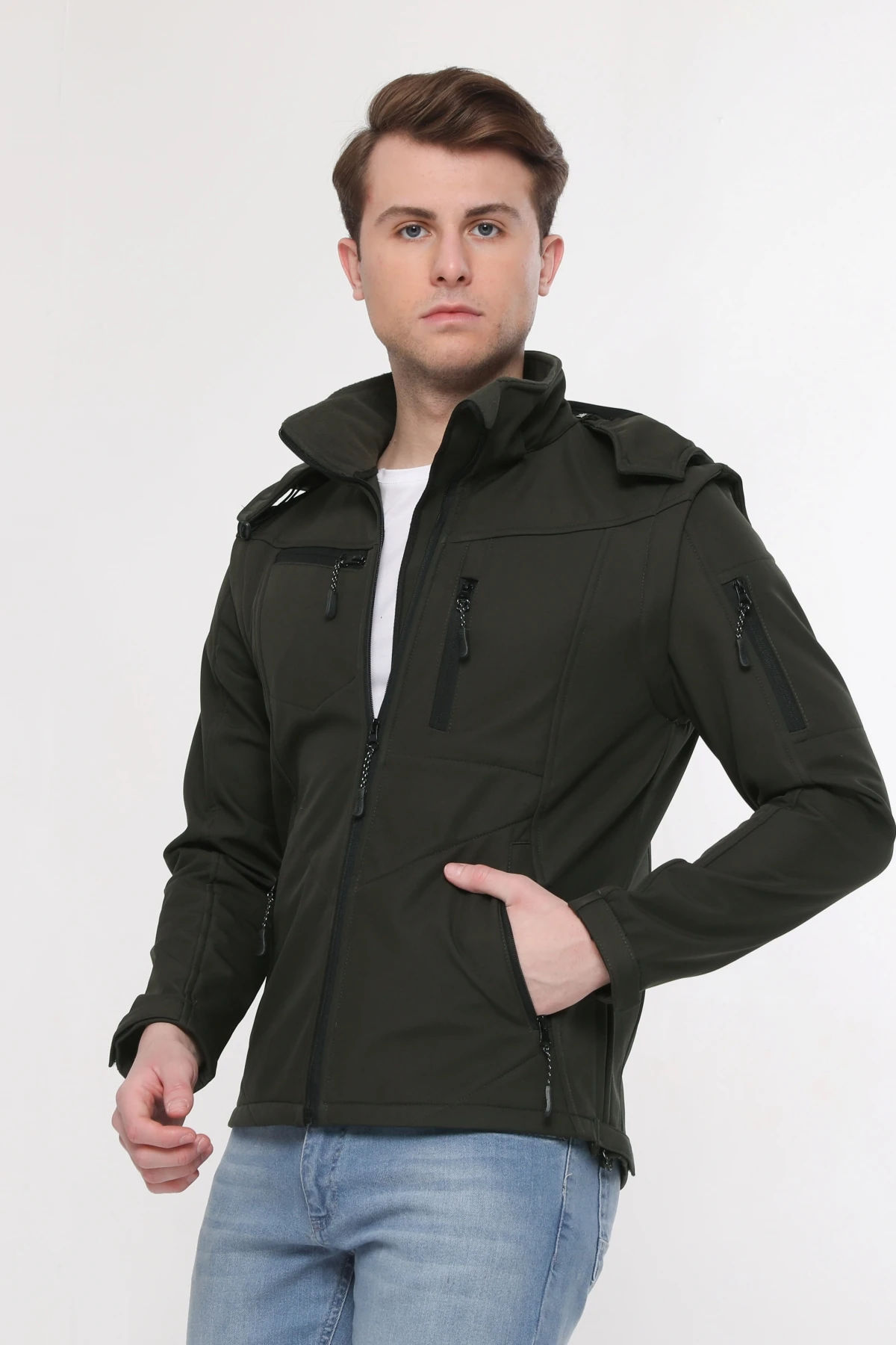 Uniprom Taktikal Softshell Mont Kollar ve Kapşon Çıkabilir Erkek Haki