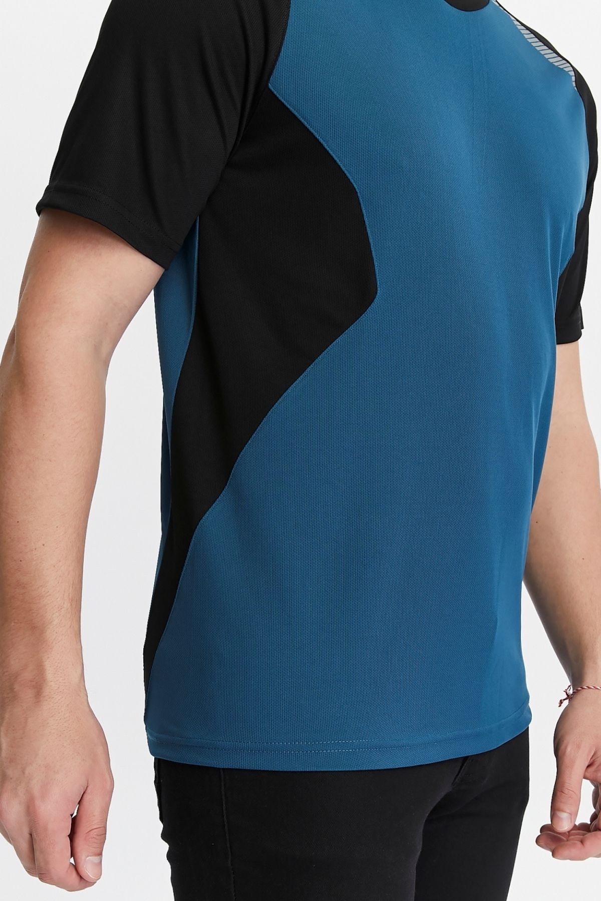 Uniprom Erkek Sıfır Yaka Tişört Nefes Alan Kumaş Procool Spor Outdoor T-shirt İndigo-Siyah