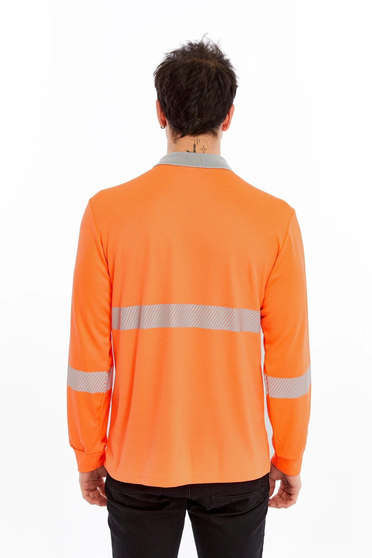 UNİPROM Neon Turuncu Yüksek Görünürlük Reflektörlü Polo Yaka Sweatshirt (Hi-Vis)