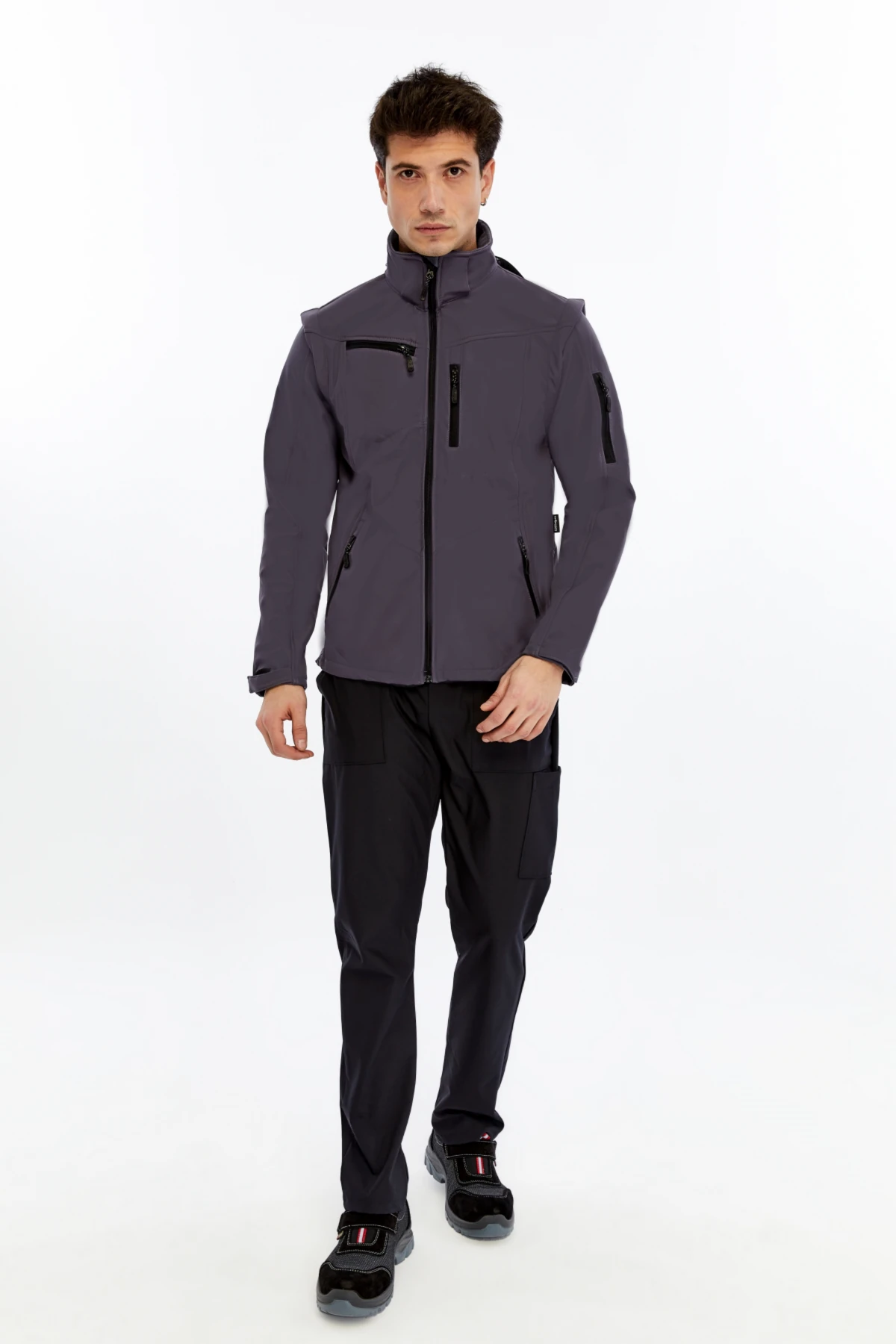 Uniprom Taktikal Softshell Mont Kollar ve Kapşon Çıkabilir Erkek Gri