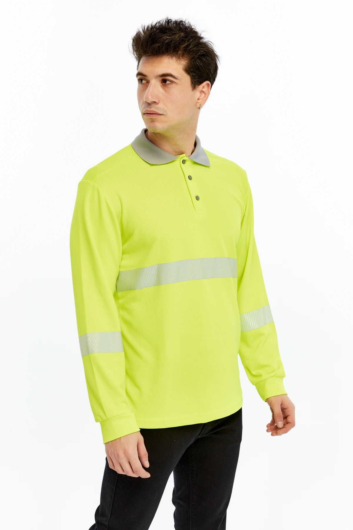UNİPROM Neon Sarı Yüksek Görünürlük Reflektörlü Polo Yaka Sweatshirt (Hi-Vis)