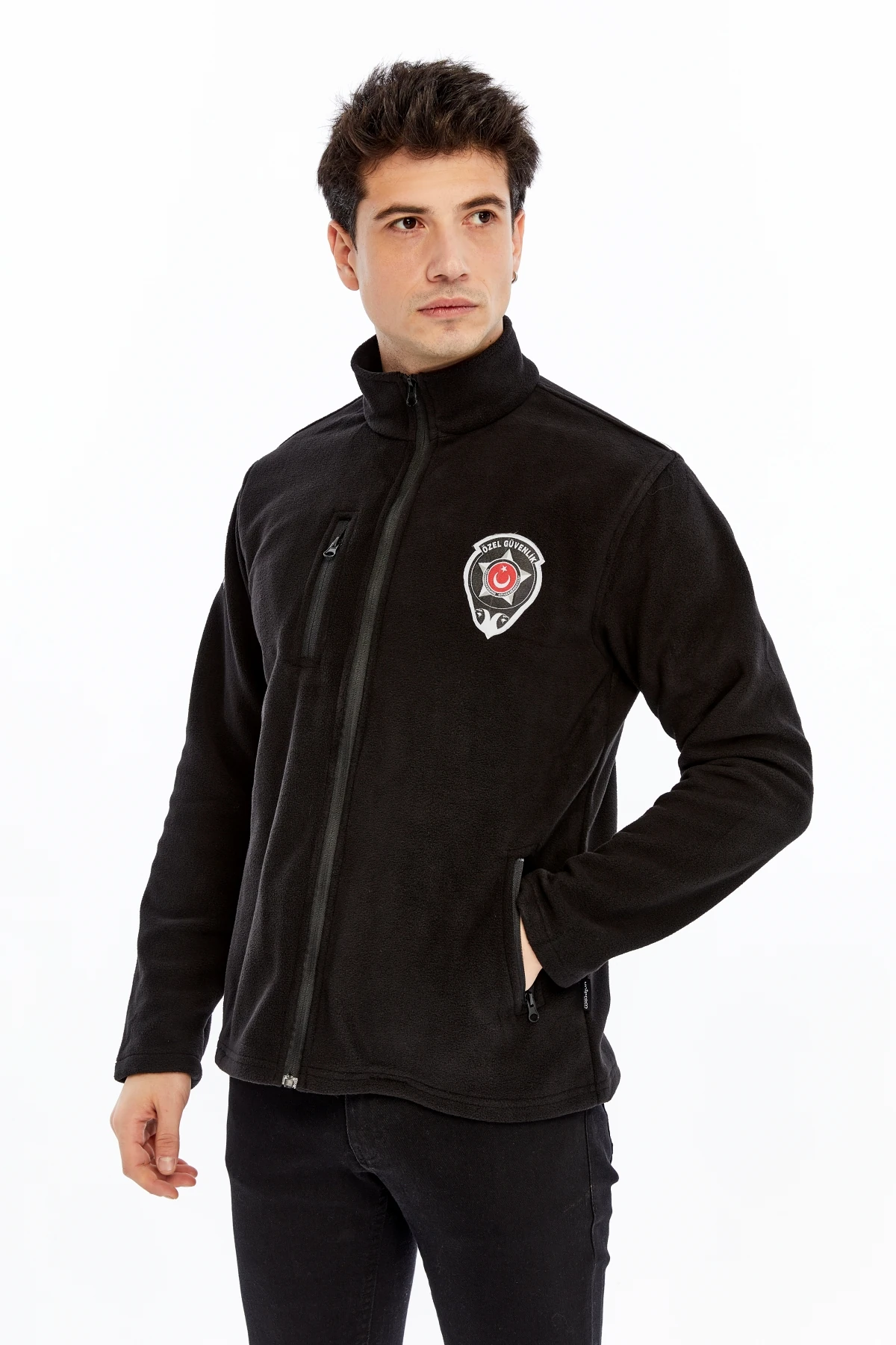 Uniprom Erkek Özel Güvenlik Polar Ceket Tam Fermuarlı 3 Cepli Siyah