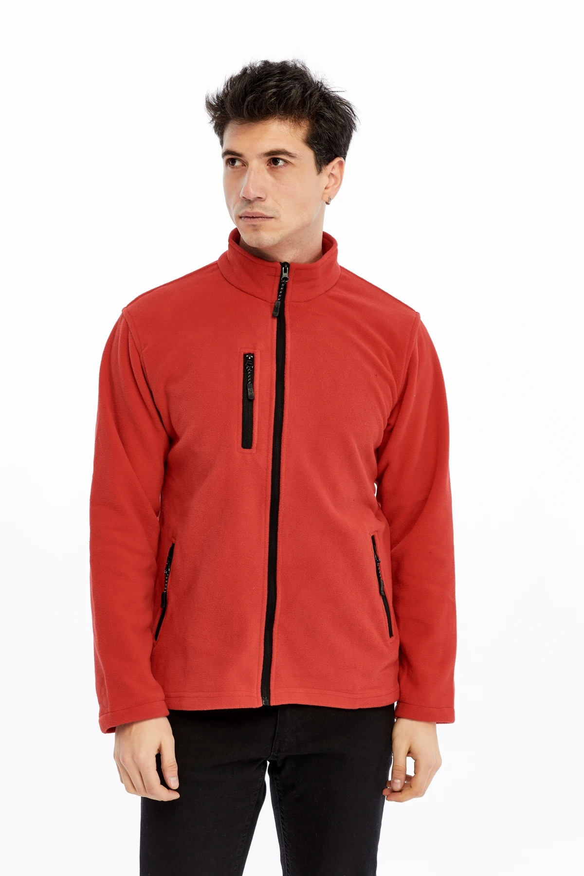 Uniprom Erkek Polar Ceket Tam Fermuarlı 3 Cepli Kırmızı Reçme