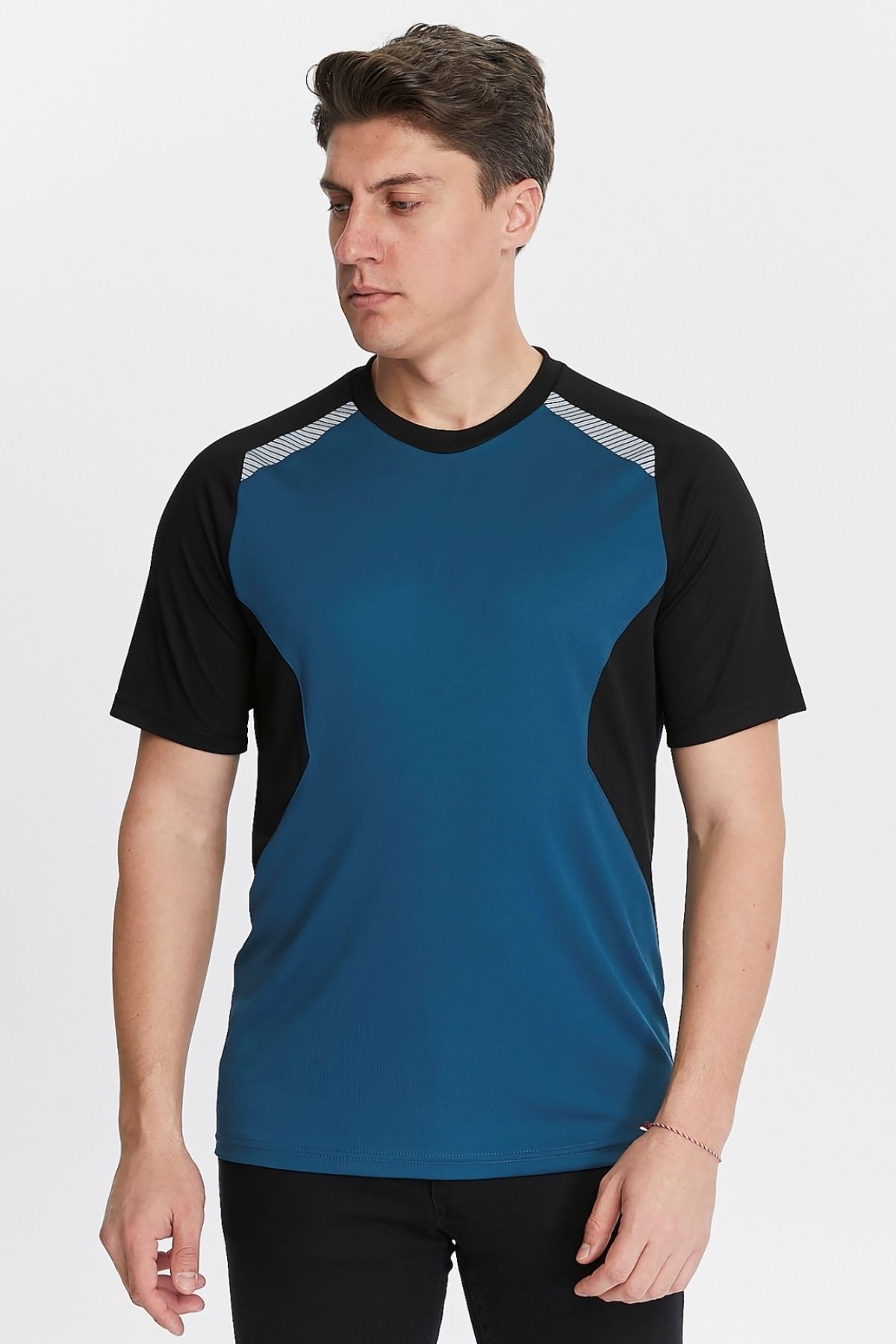 Uniprom Erkek Sıfır Yaka Tişört Nefes Alan Kumaş Procool Spor Outdoor T-shirt İndigo-Siyah