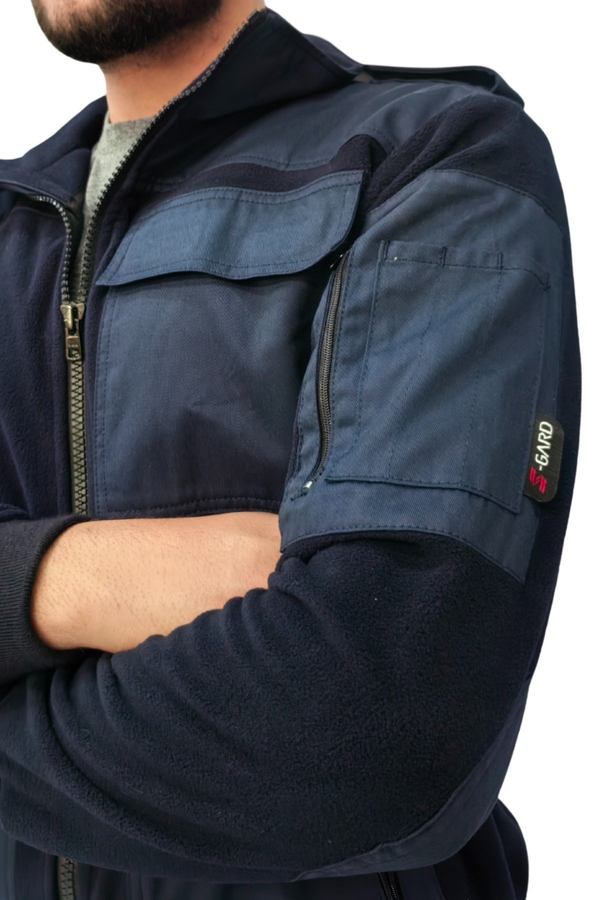 Uniprom Erkek Polar Ceket Tam Fermuarlı 7 Cepli Siyah S-Gard Model 