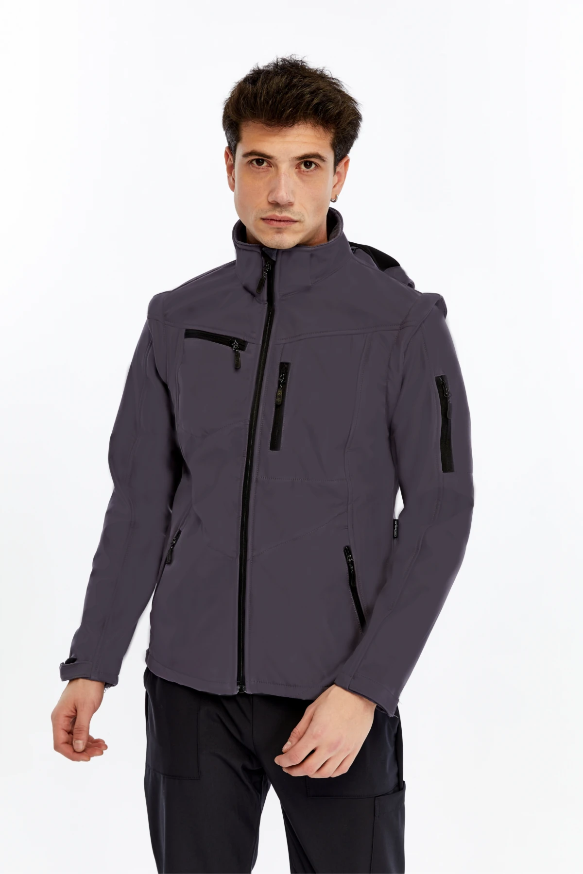 Uniprom Taktikal Softshell Mont Kollar ve Kapşon Çıkabilir Erkek Gri