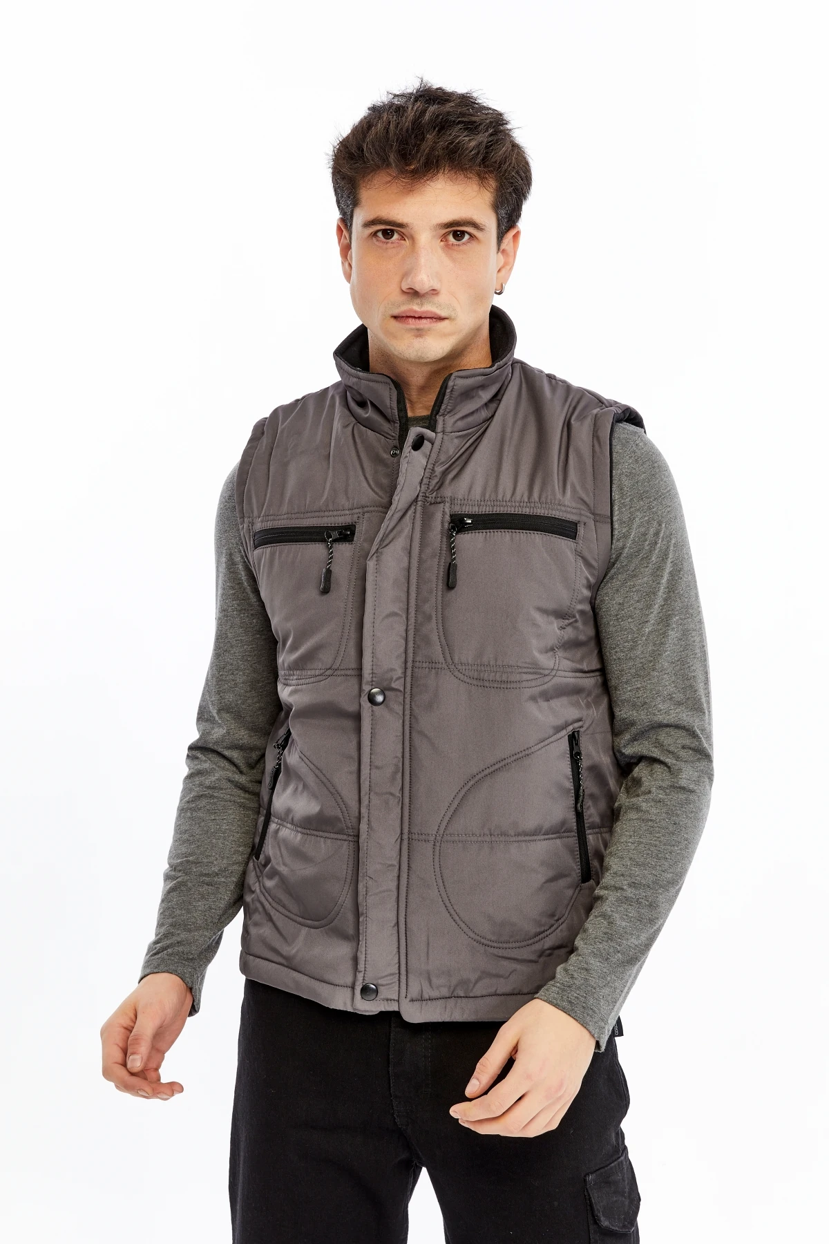 Uniprom İş Yeleği İçi Polarlı ve Elyaflı Su ve Rüzgar Geçirmez 4 Cepli High Warm Gri