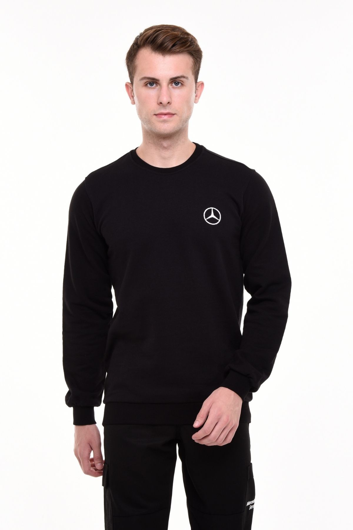 Uniprom Sıfır Yaka Mercedes Servis Sweatshirt İçi Şardonlu Kalın Kumaş Siyah Erkek