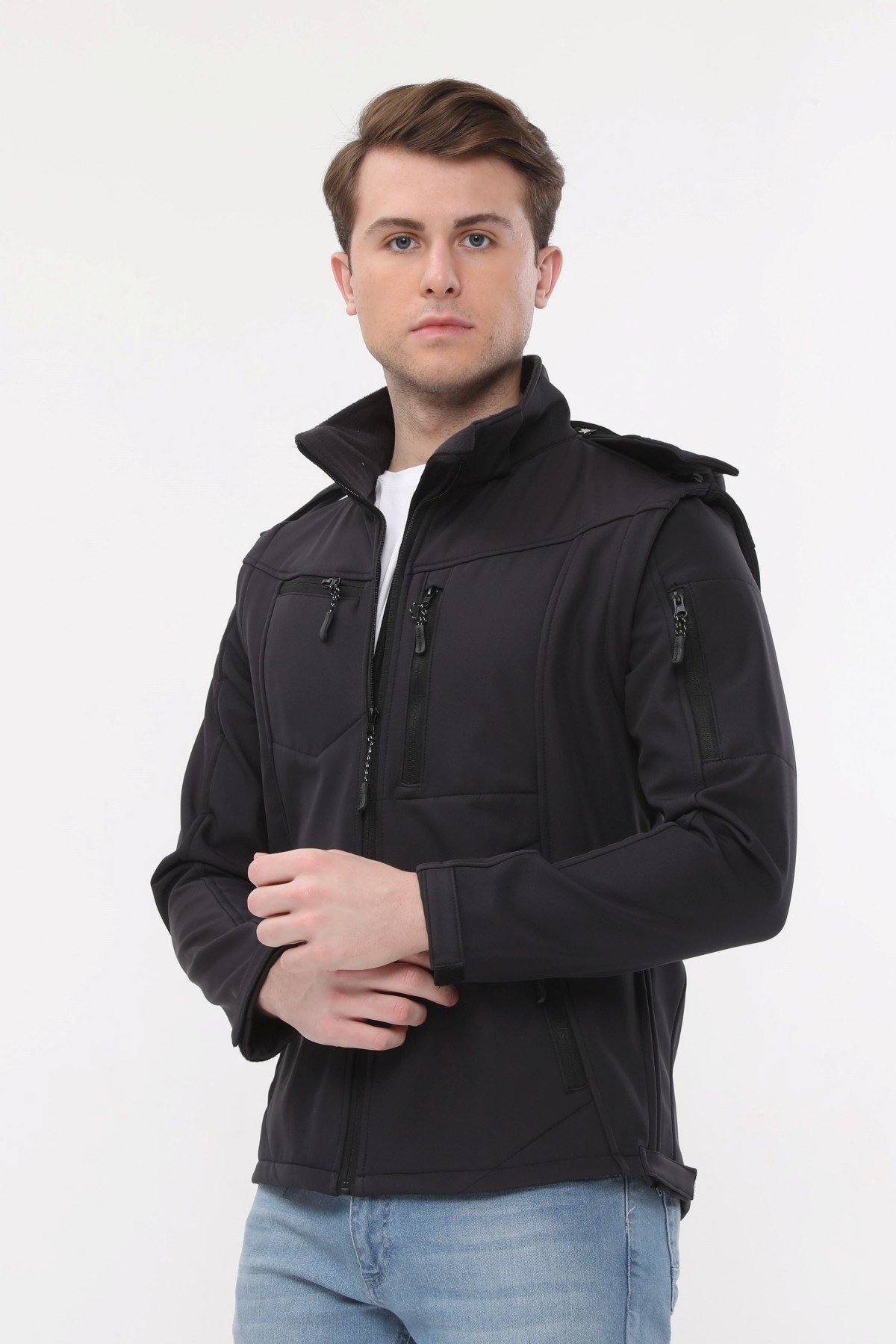 Uniprom Taktikal Softshell Mont Kollar ve Kapşon Çıkabilir Erkek Füme