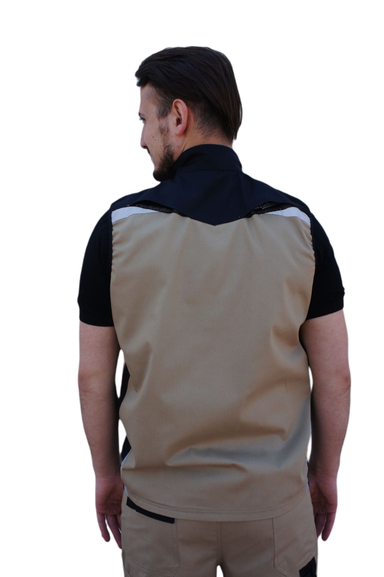 Uniprom İş Yeleği Likralı Madrid Model 10 Cepli Yazlık Bej-Siyah