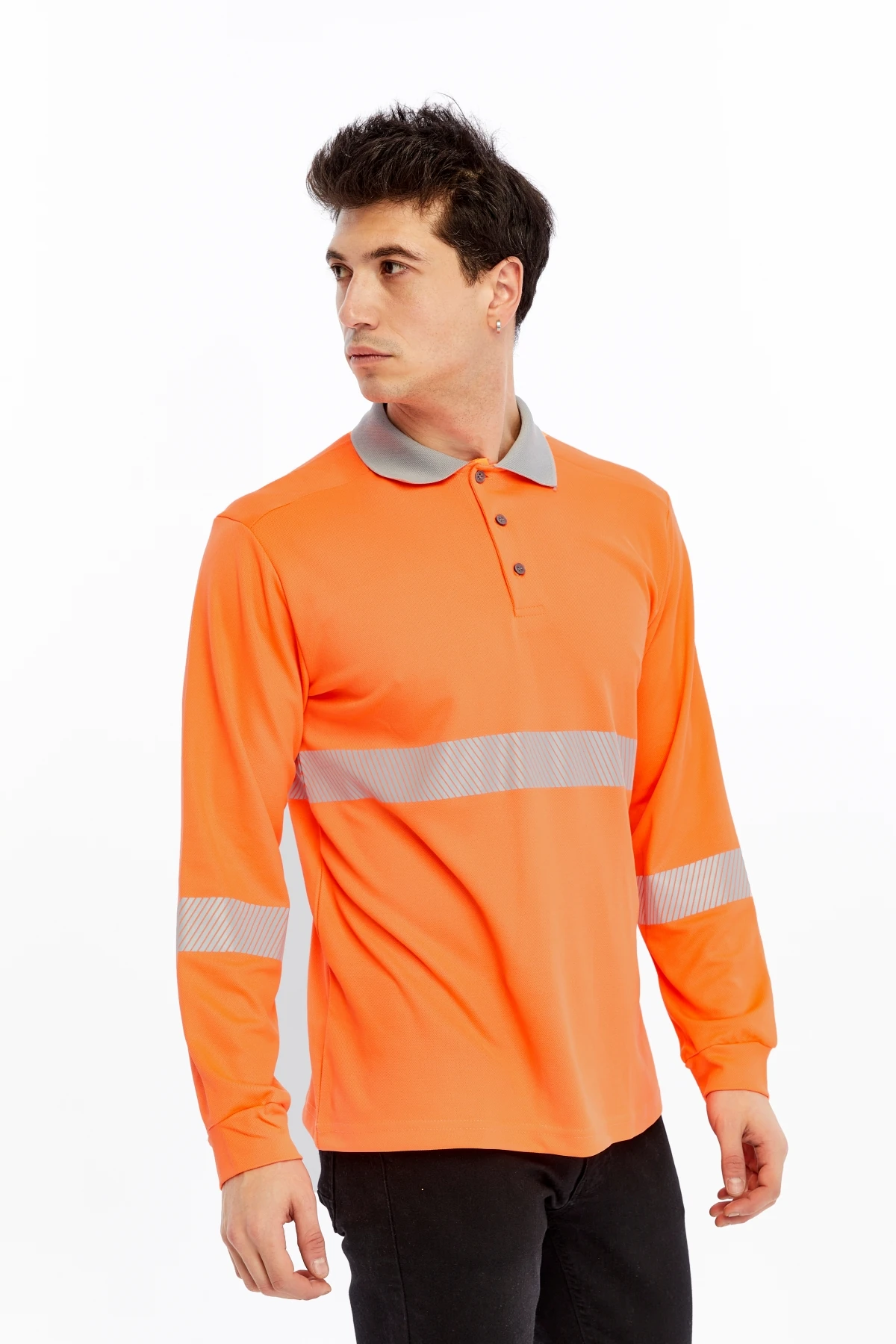 UNİPROM Neon Turuncu Yüksek Görünürlük Reflektörlü Polo Yaka Sweatshirt (Hi-Vis)