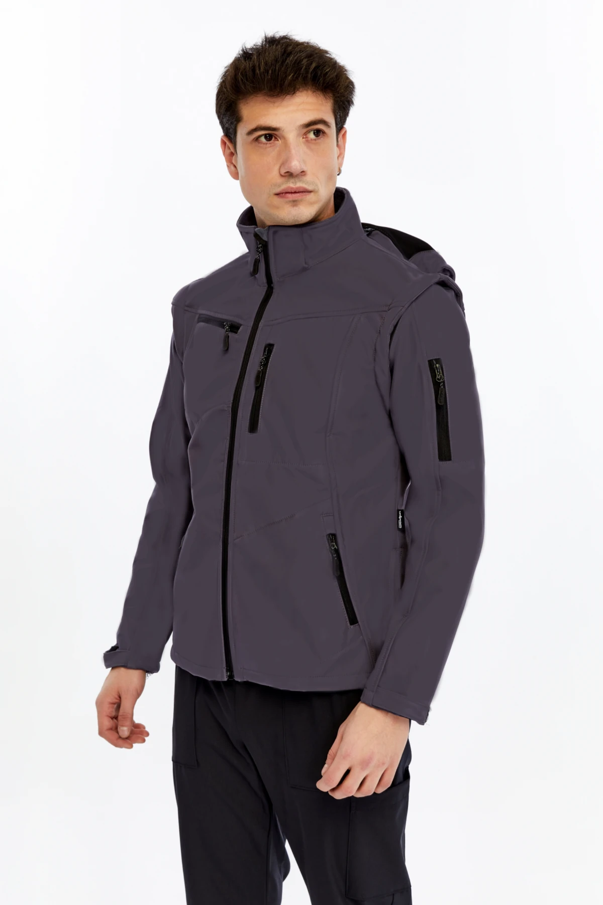 Uniprom Taktikal Softshell Mont Kollar ve Kapşon Çıkabilir Erkek Gri