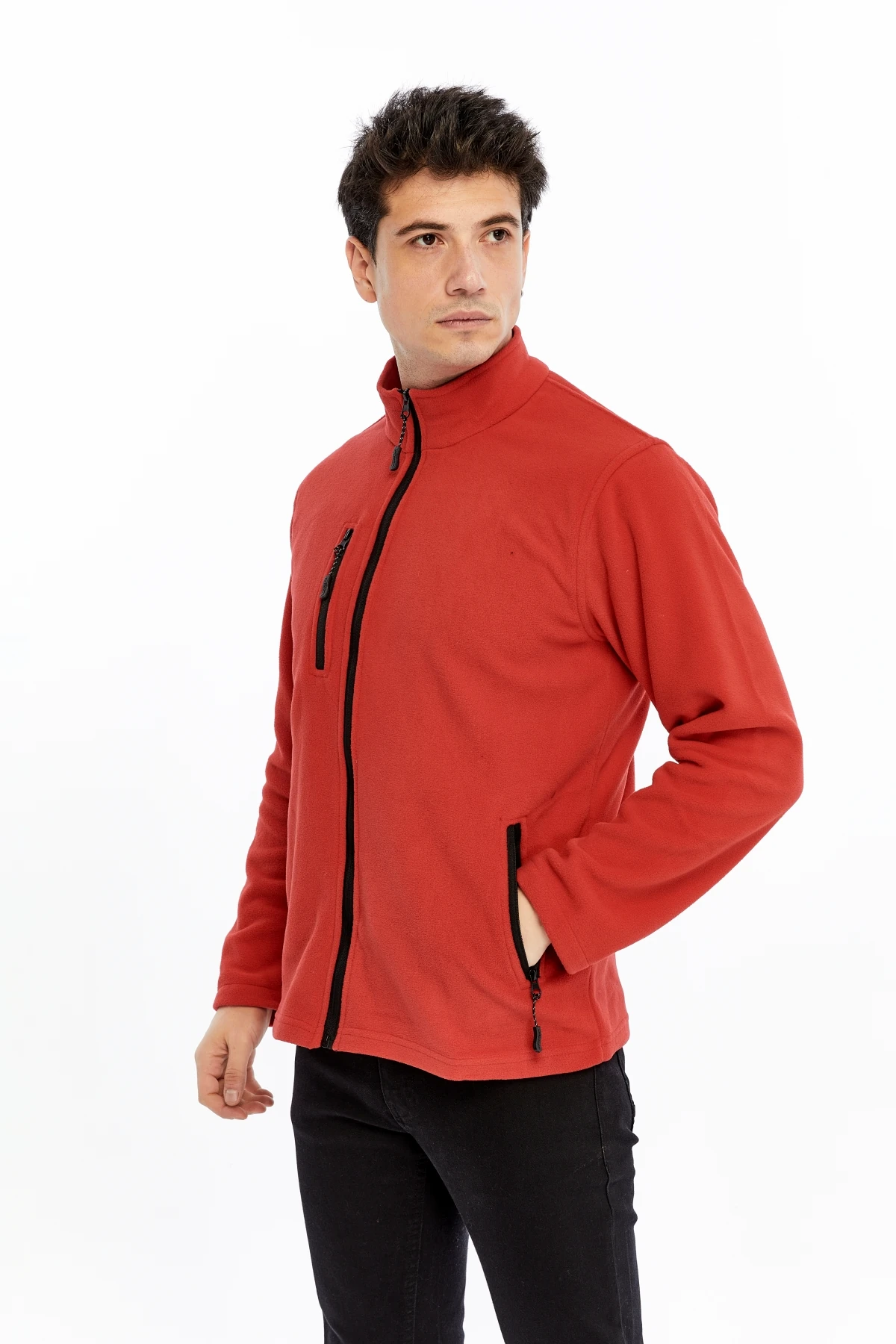 Uniprom Erkek Polar Ceket Tam Fermuarlı 3 Cepli Kırmızı Reçme
