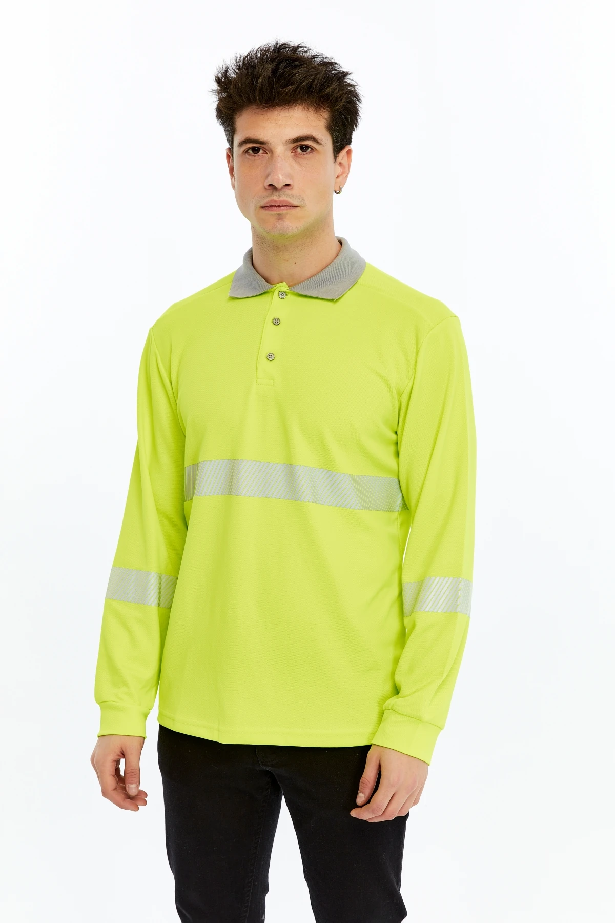 UNİPROM Neon Sarı Yüksek Görünürlük Reflektörlü Polo Yaka Sweatshirt (Hi-Vis)