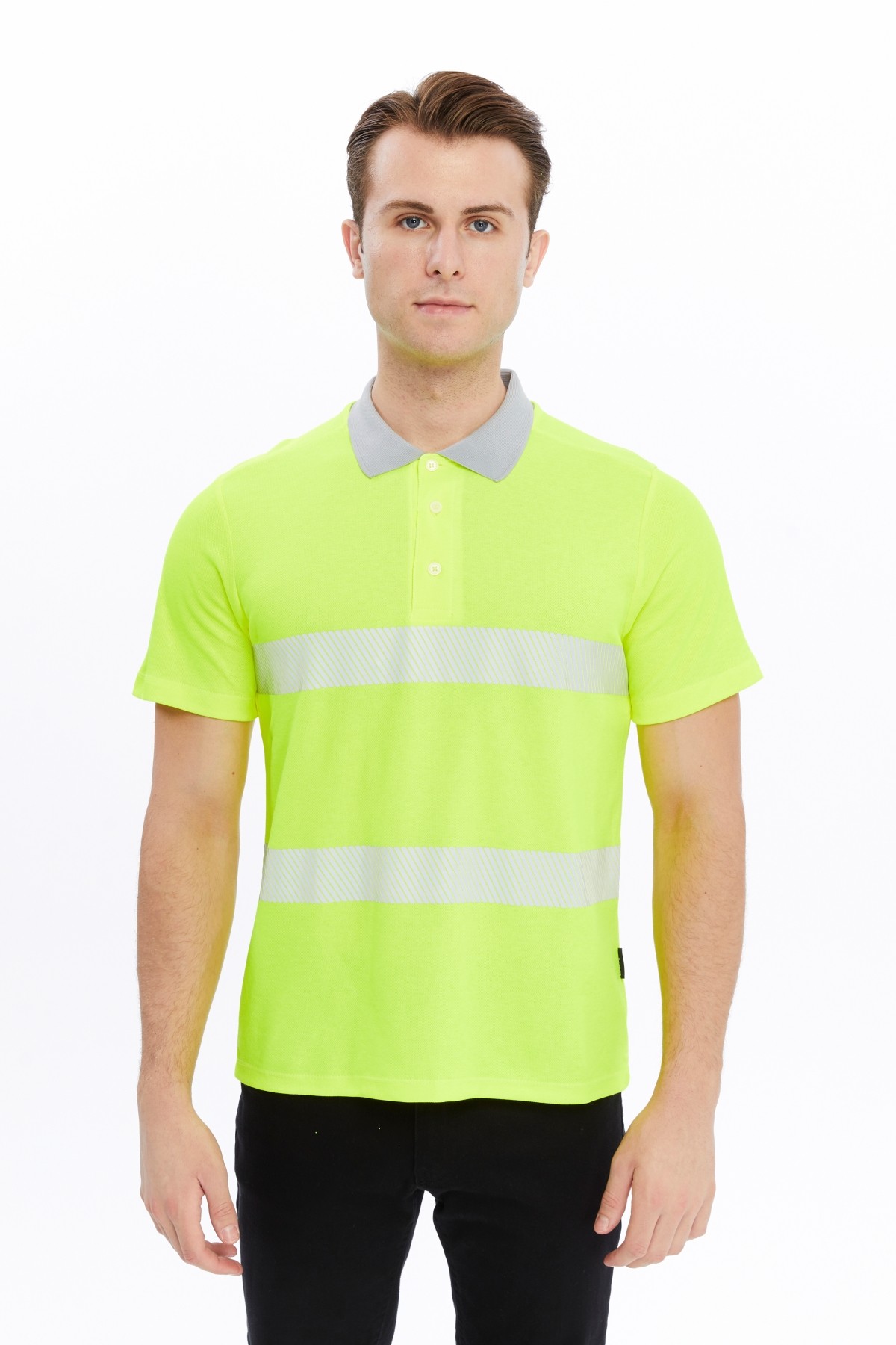 Uniprom Erkek Polo Yaka Tişört Yüksek Görünümlü Reflektörlü Neon Sarı