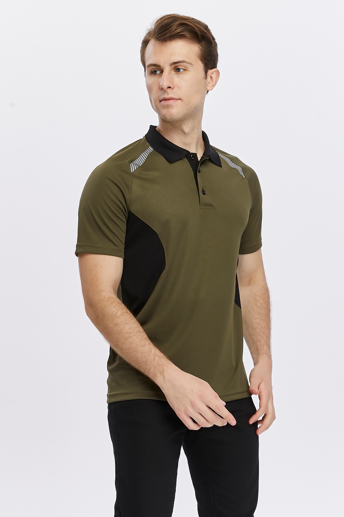 Uniprom Erkek Polo Yaka Tişört Nefes Alan Kumaş Procool Spor Outdoor T-shirt Haki-Siyah