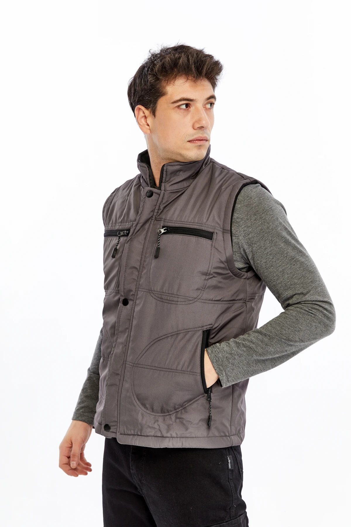 Uniprom İş Yeleği İçi Polarlı ve Elyaflı Su ve Rüzgar Geçirmez 4 Cepli High Warm Gri