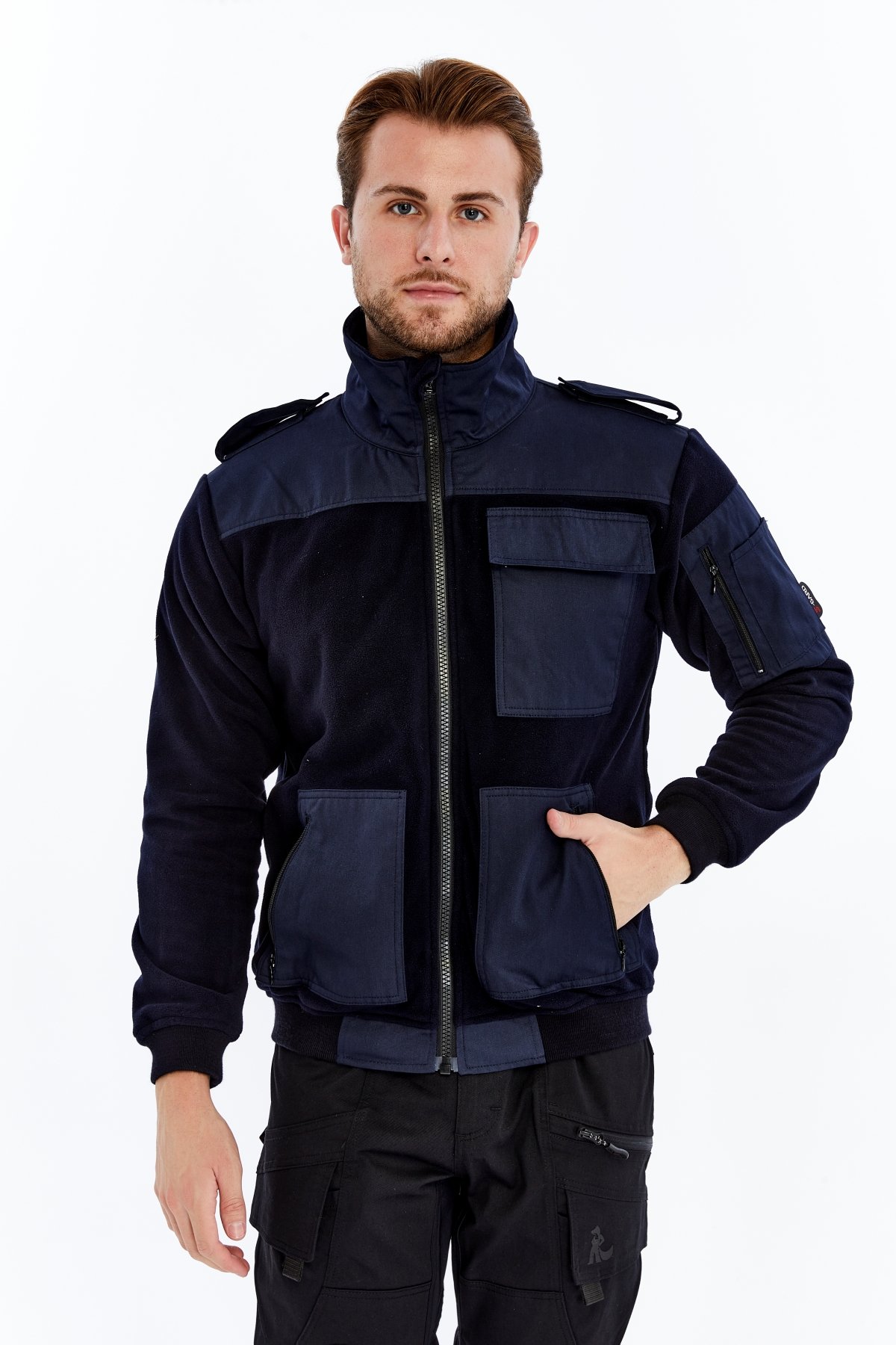 Uniprom Erkek Polar Ceket Tam Fermuarlı 7 Cepli Siyah S-Gard Model 