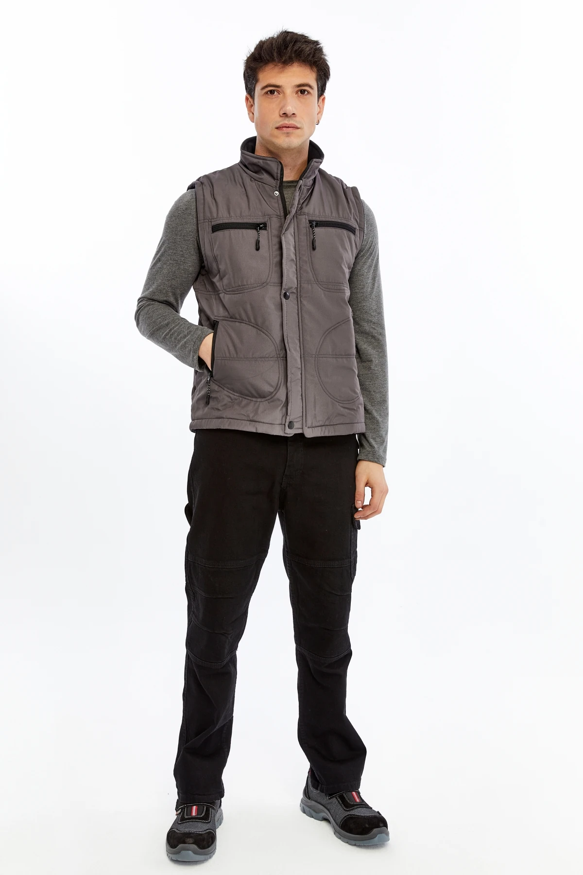 Uniprom İş Yeleği İçi Polarlı ve Elyaflı Su ve Rüzgar Geçirmez 4 Cepli High Warm Gri