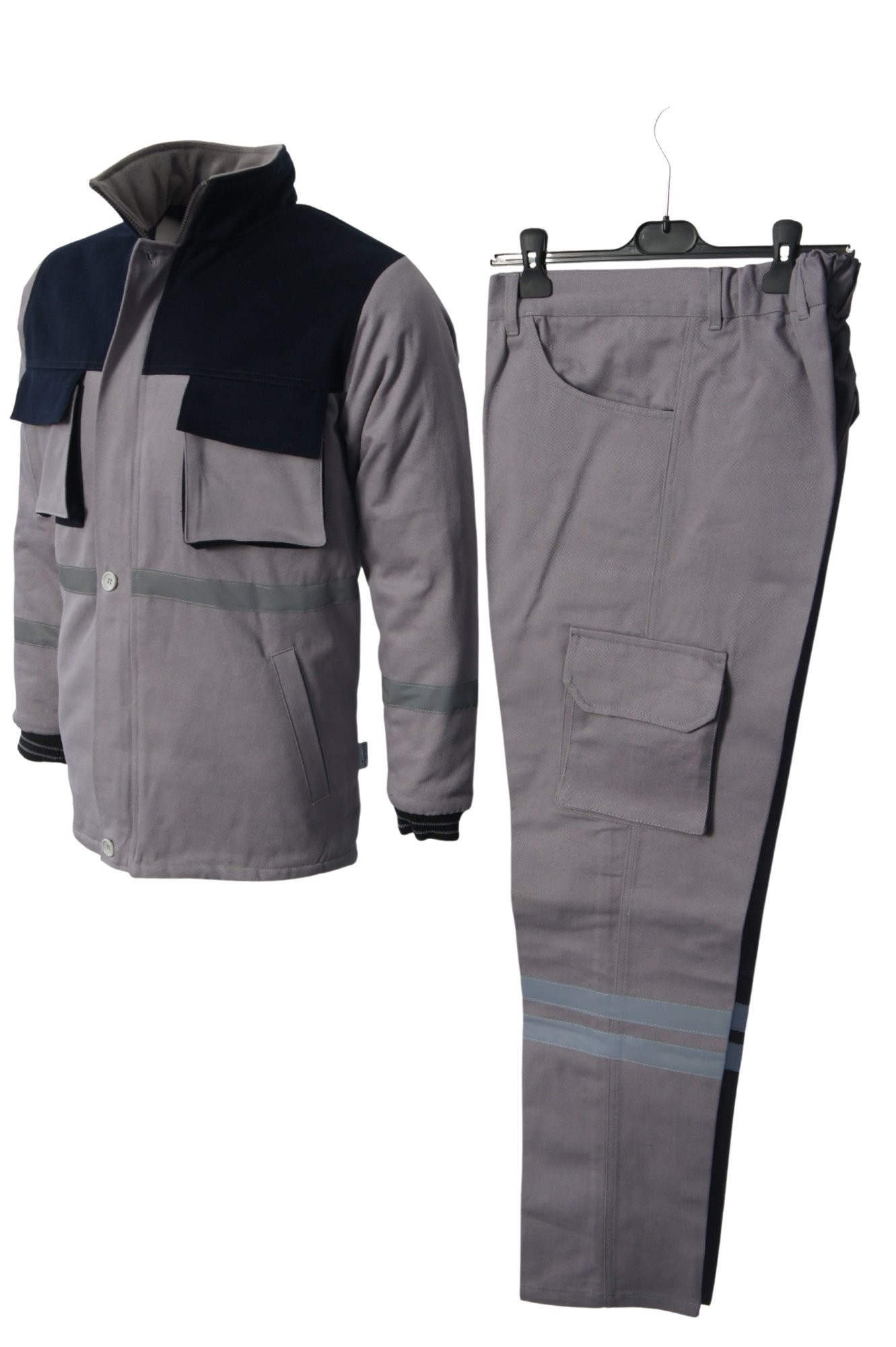Uniprom Kışlık İş Pantolonu ve Ceket Takımı Gri Lacivert