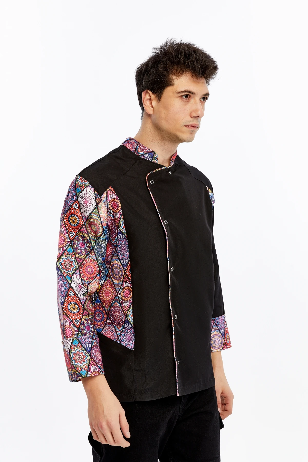 Uniprom Uzun Kollu Aşçı Ceketi Önlük Şef, Garson Mandala Model Siyah