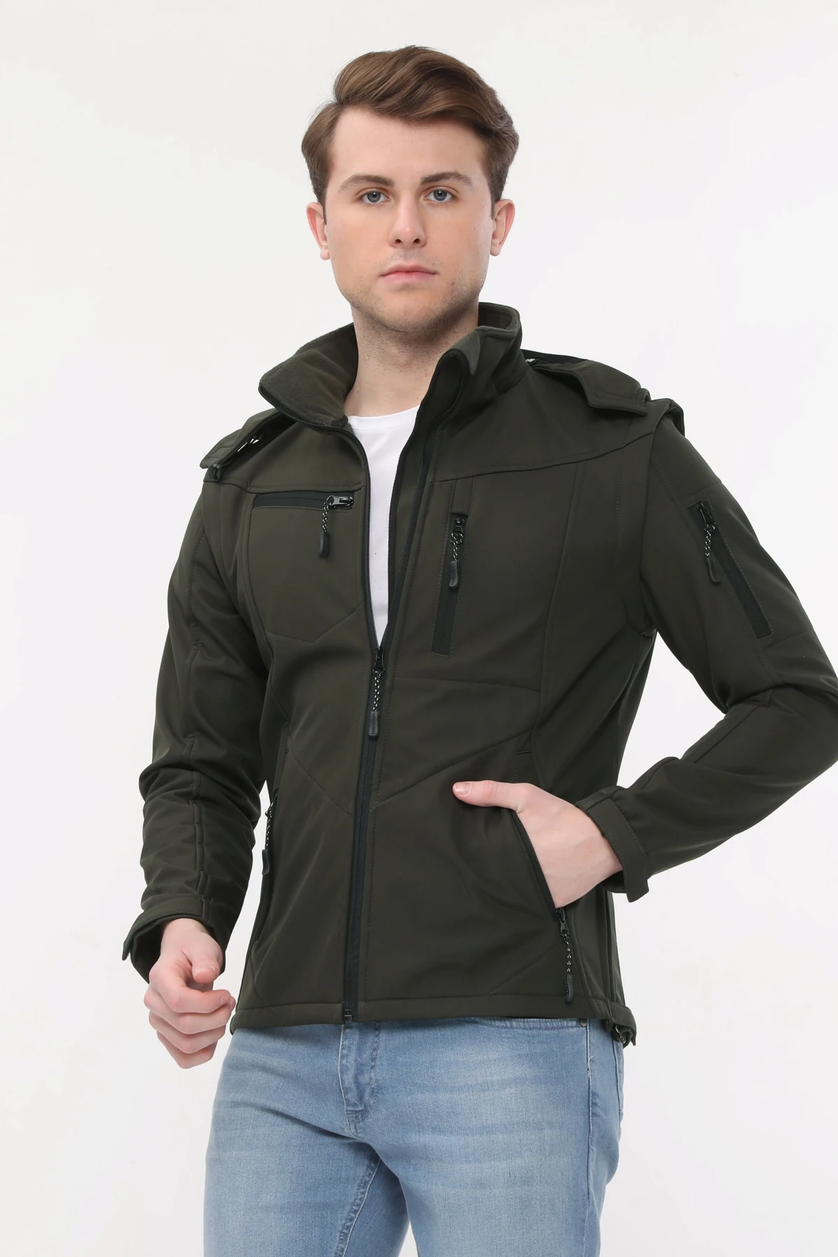 Uniprom Taktikal Softshell Mont Kollar ve Kapşon Çıkabilir Erkek Haki