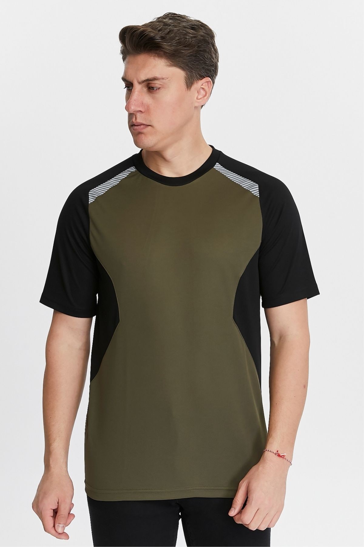Uniprom Erkek Sıfır Yaka Tişört Nefes Alan Kumaş Procool Spor Outdoor T-shirt Haki-Siyah