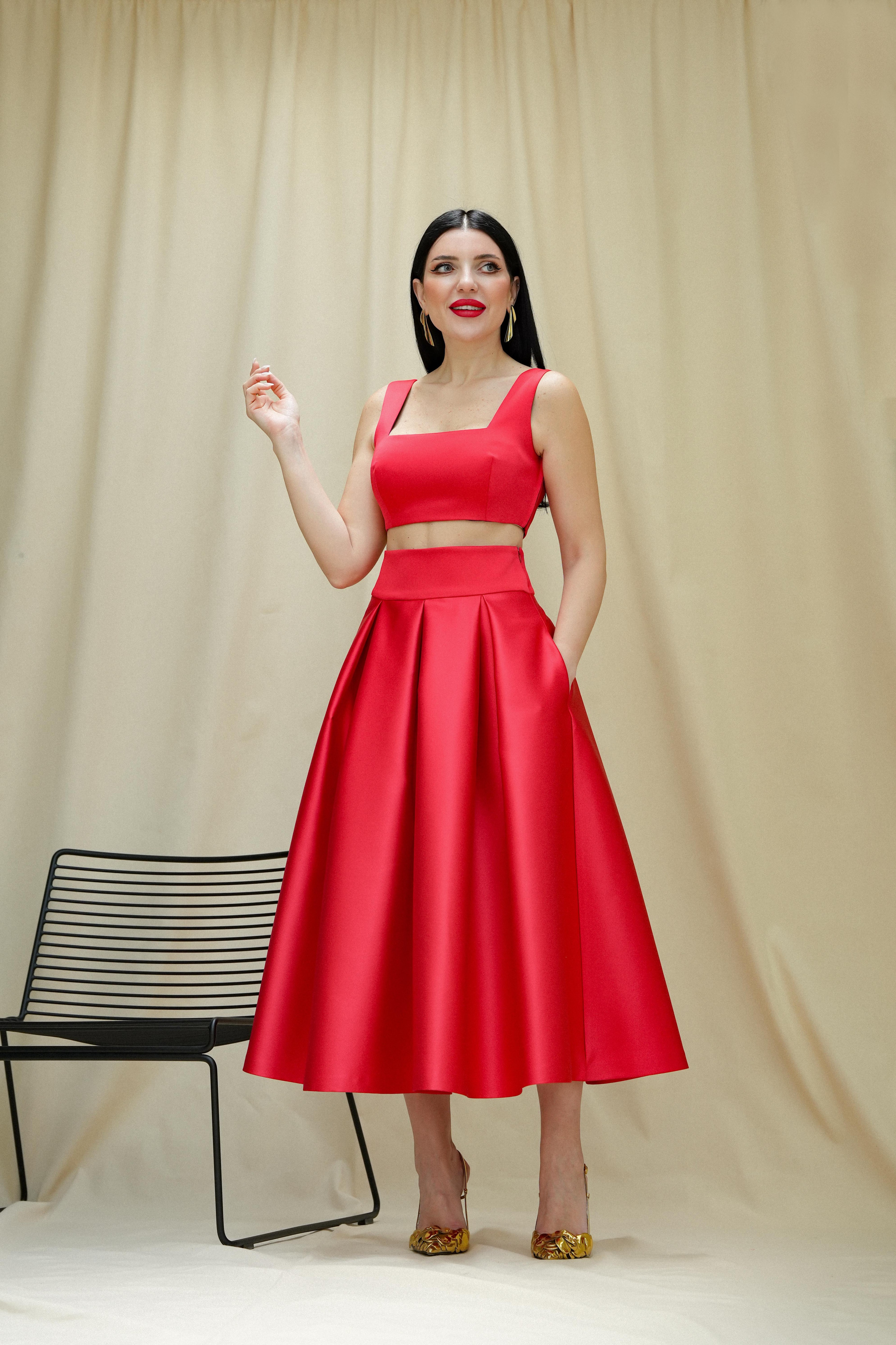 Elegance Midi Skirt - Red