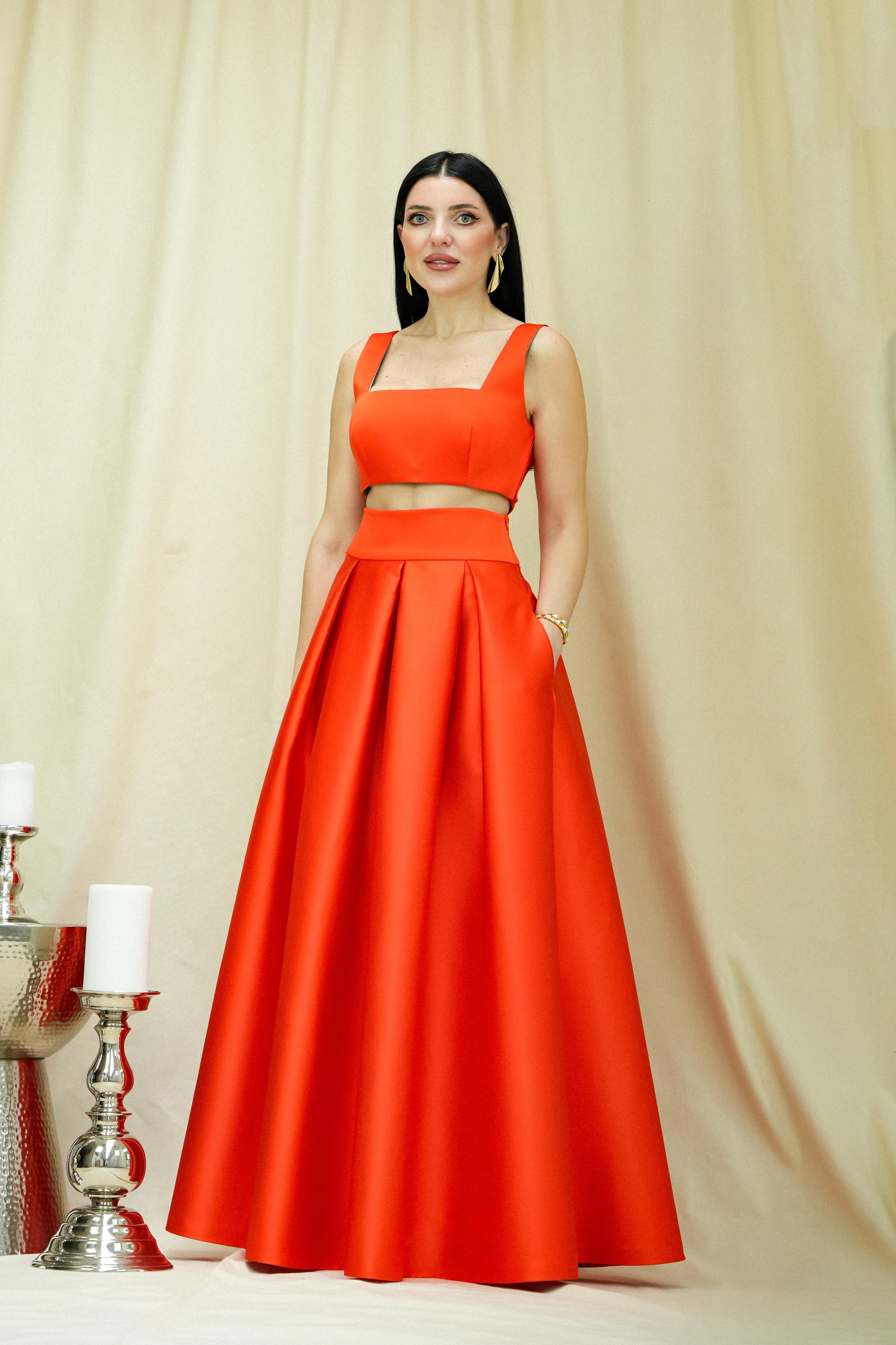 Elegance Collection Maxi Skirt - Orange