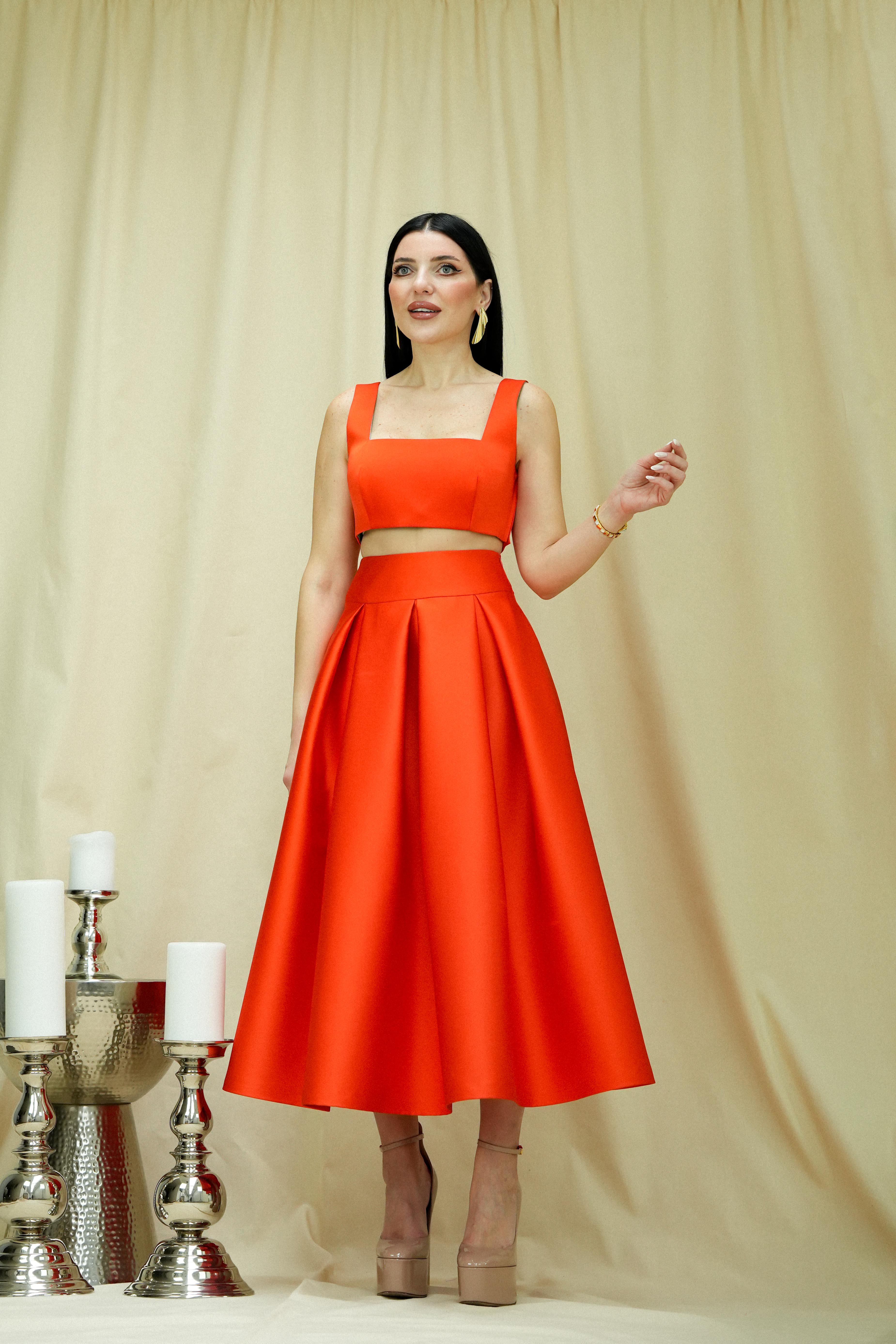 Elegance Midi Skirt - Orange