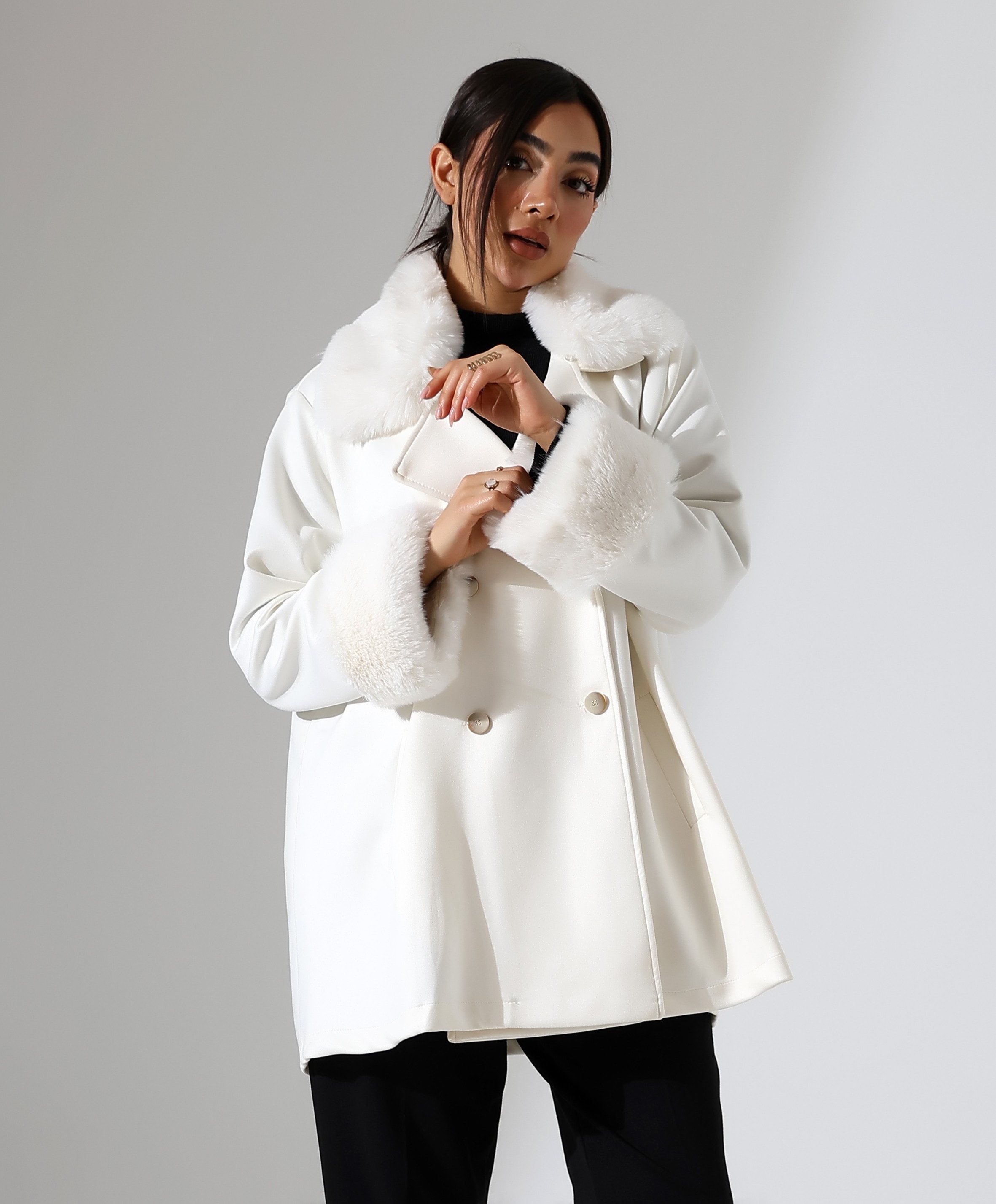 Düğme Kapama Kürk Detay Ceket