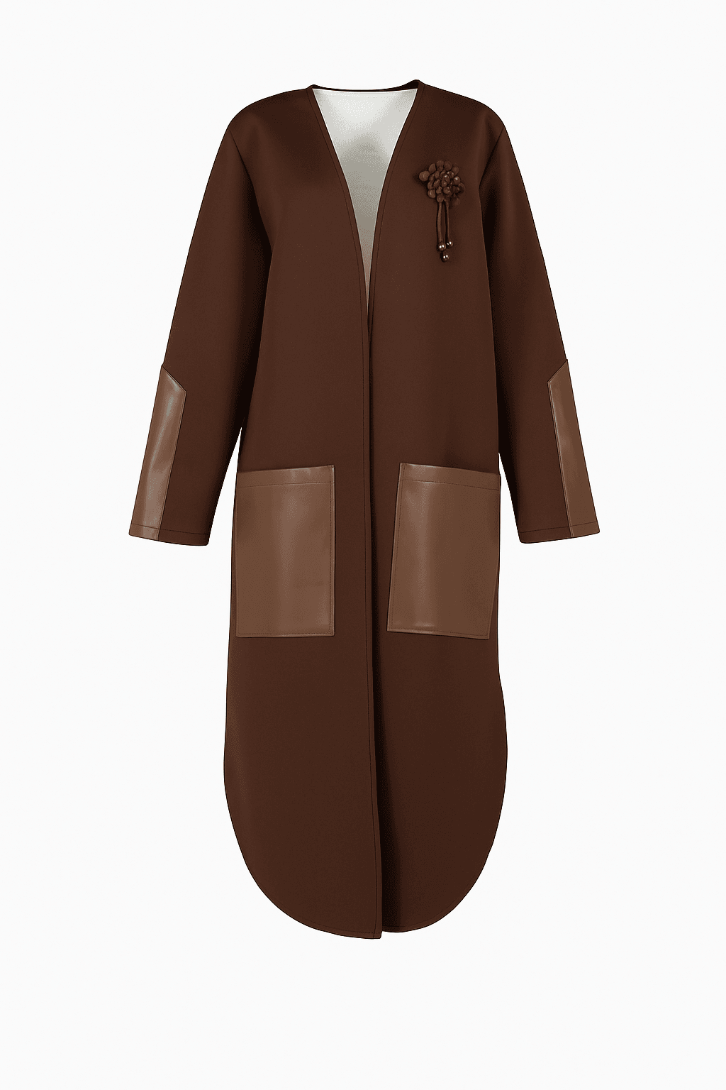 Deri Detay Rahat Kalıp Bol Hırka - KAHVE