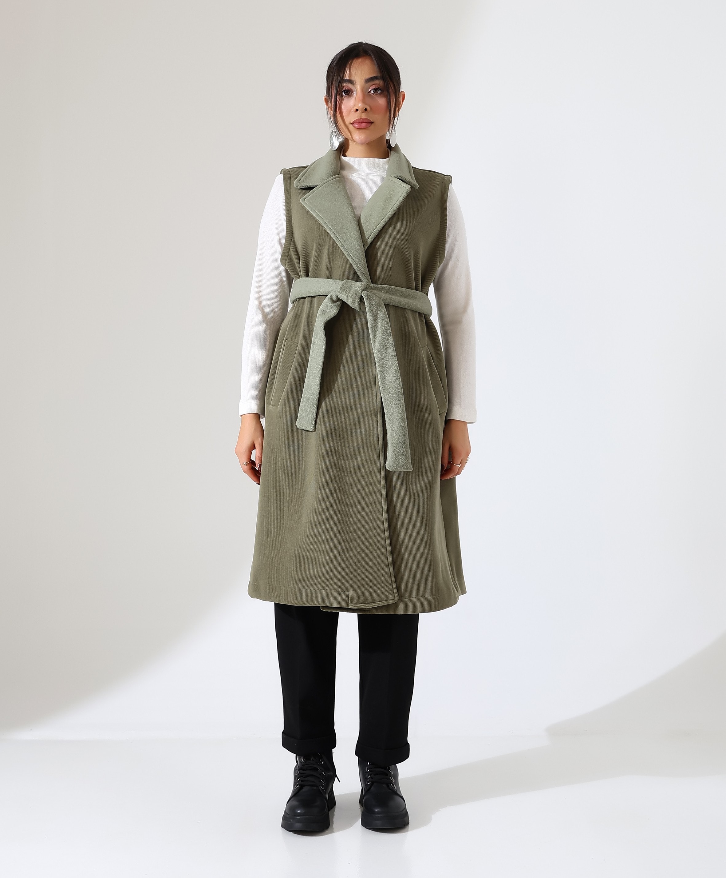 Çift Cep Bağlamalı Uzun Yelek - HAKİ