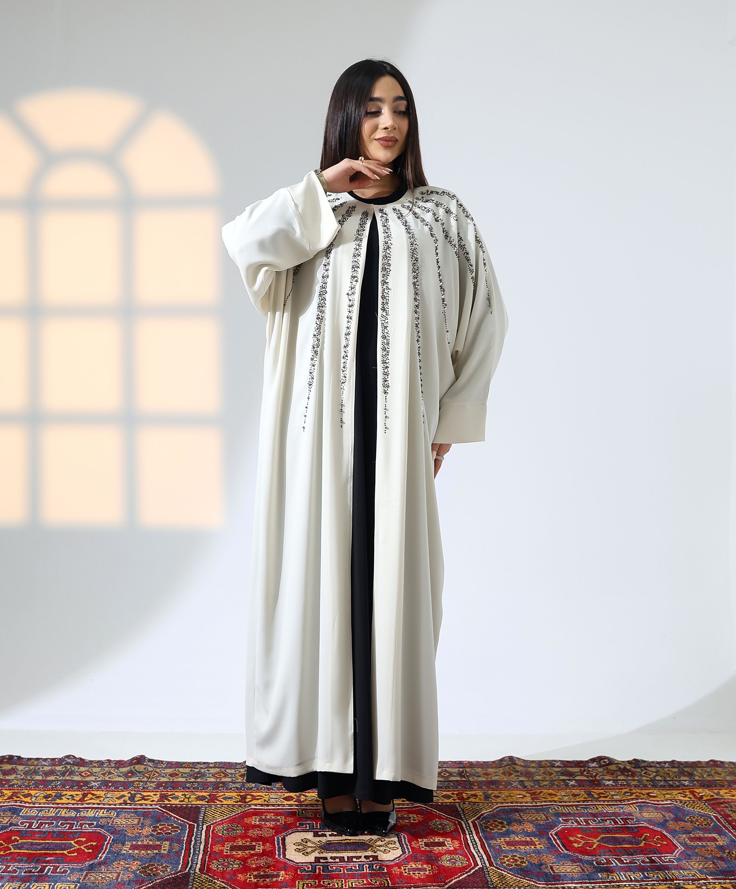 Agraf Kapama Taş Detay Uzun Abaya
