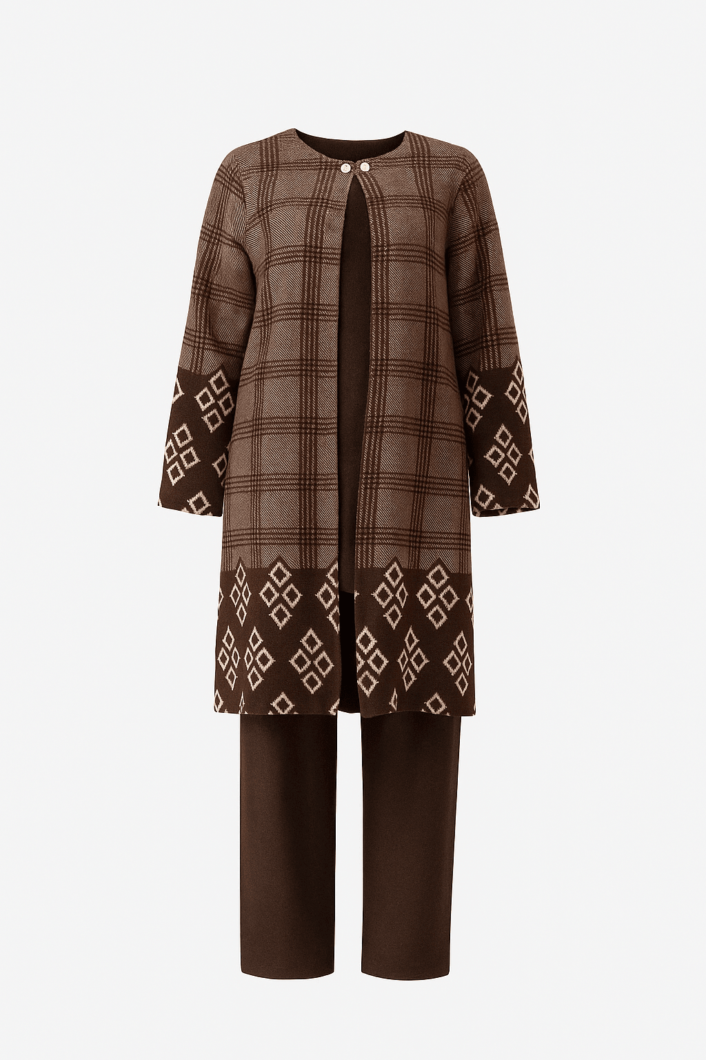 Pamuk Örme Ceketli Üç Parça Takım - KAHVE