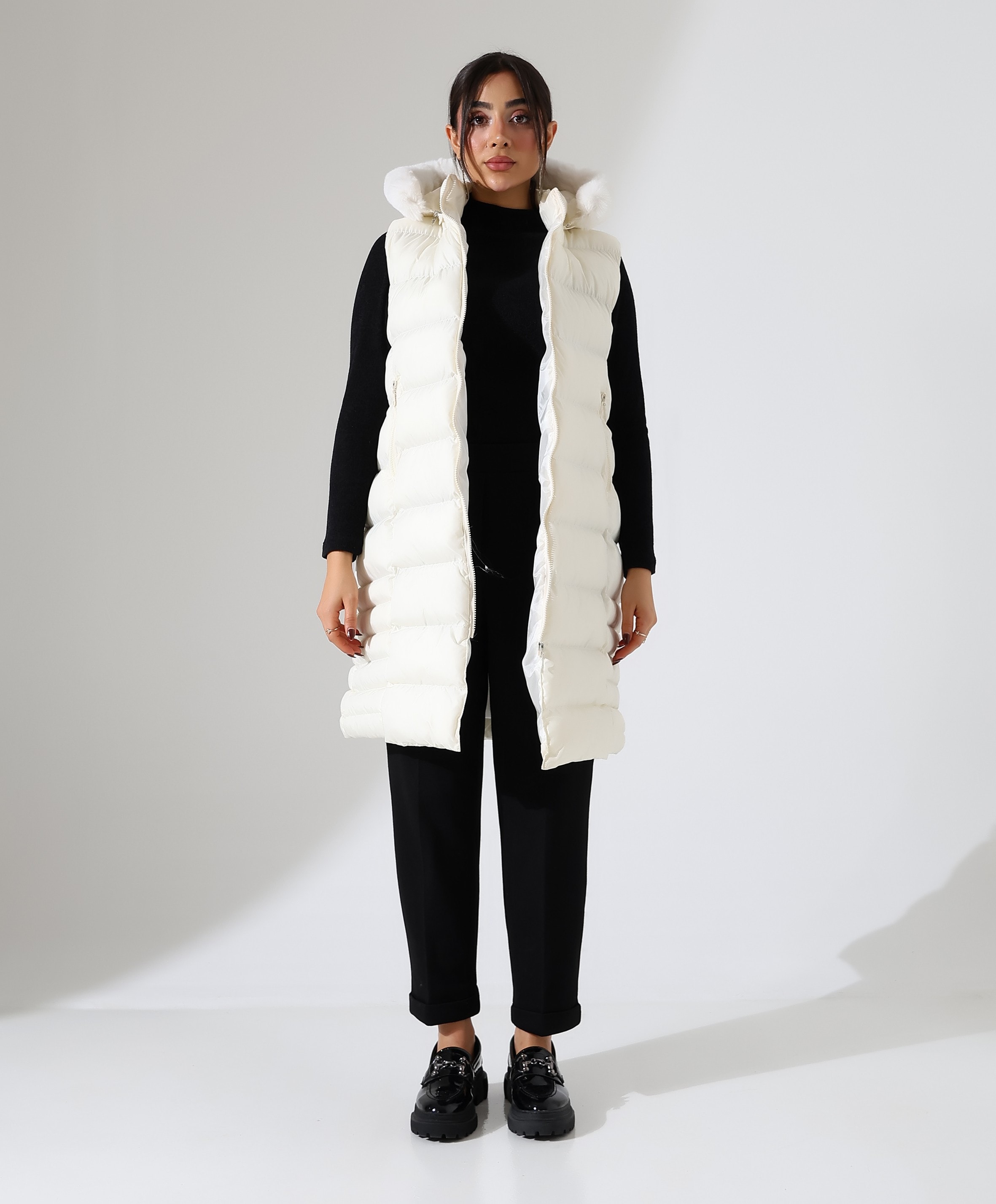 Kürk Detay Kapitone Şişme Yelek - BEYAZ