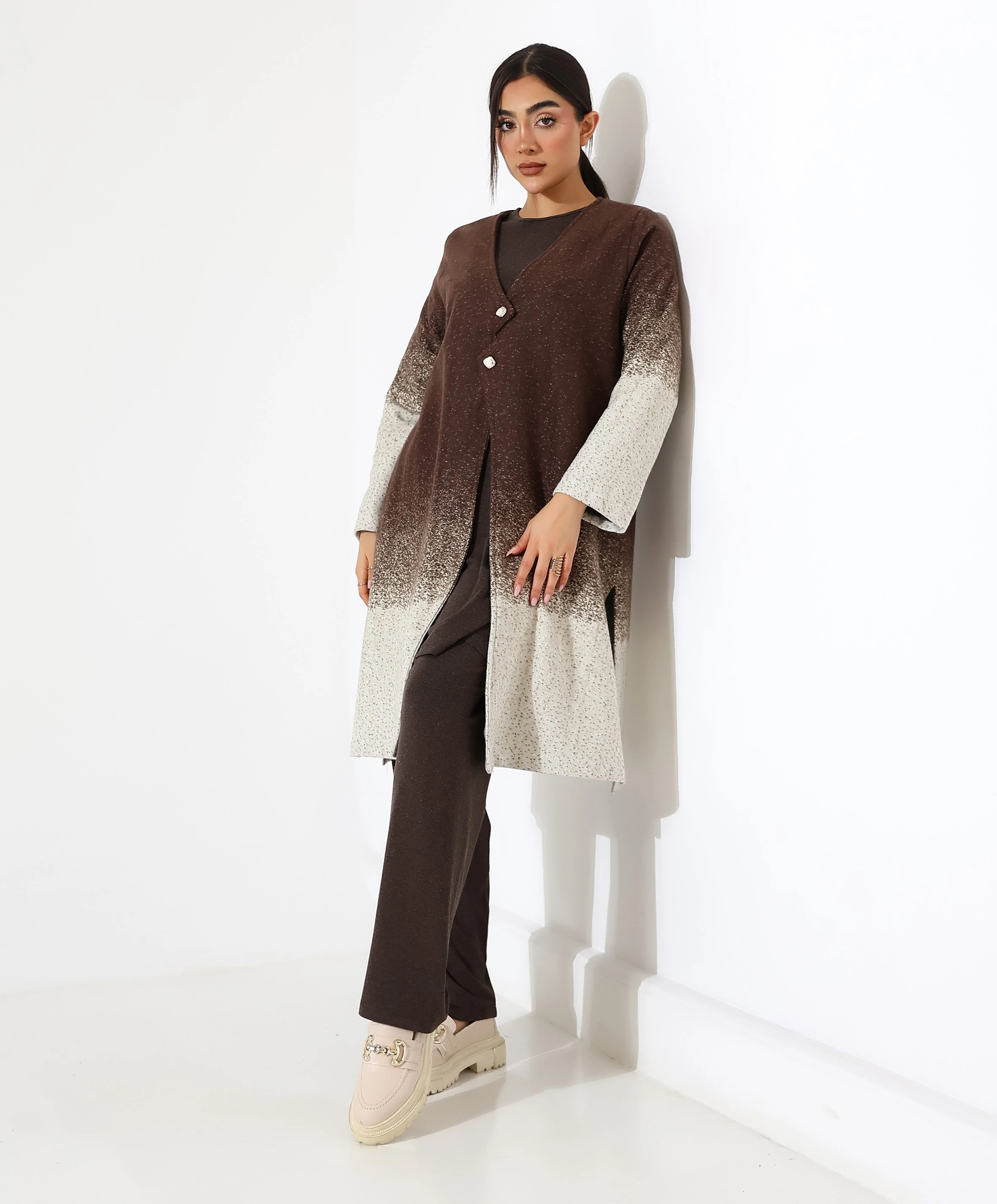 Düğme Kapama Örme Ceket Üç Parça Takım