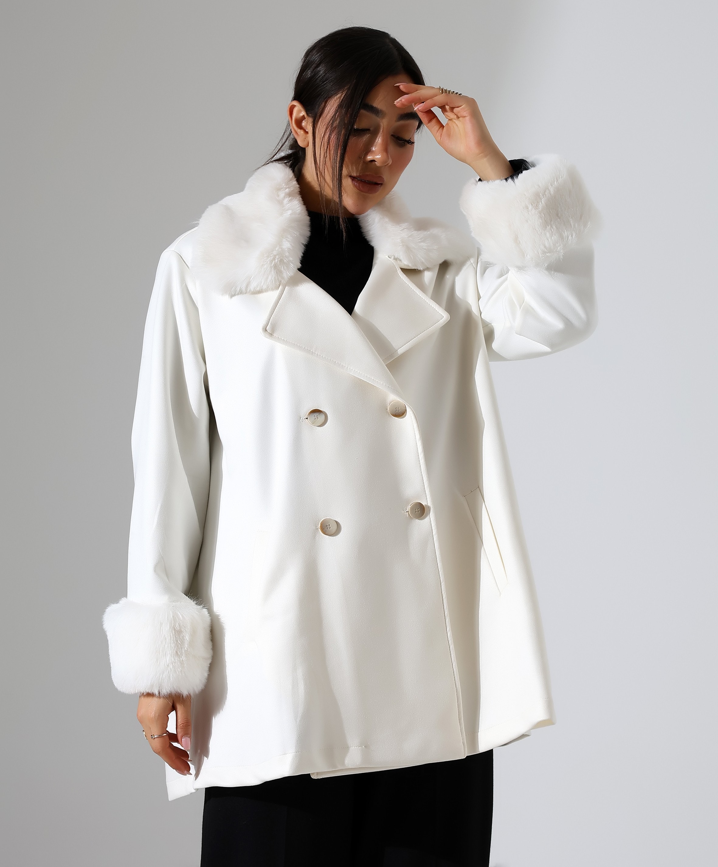 Düğme Kapama Kürk Detay Ceket