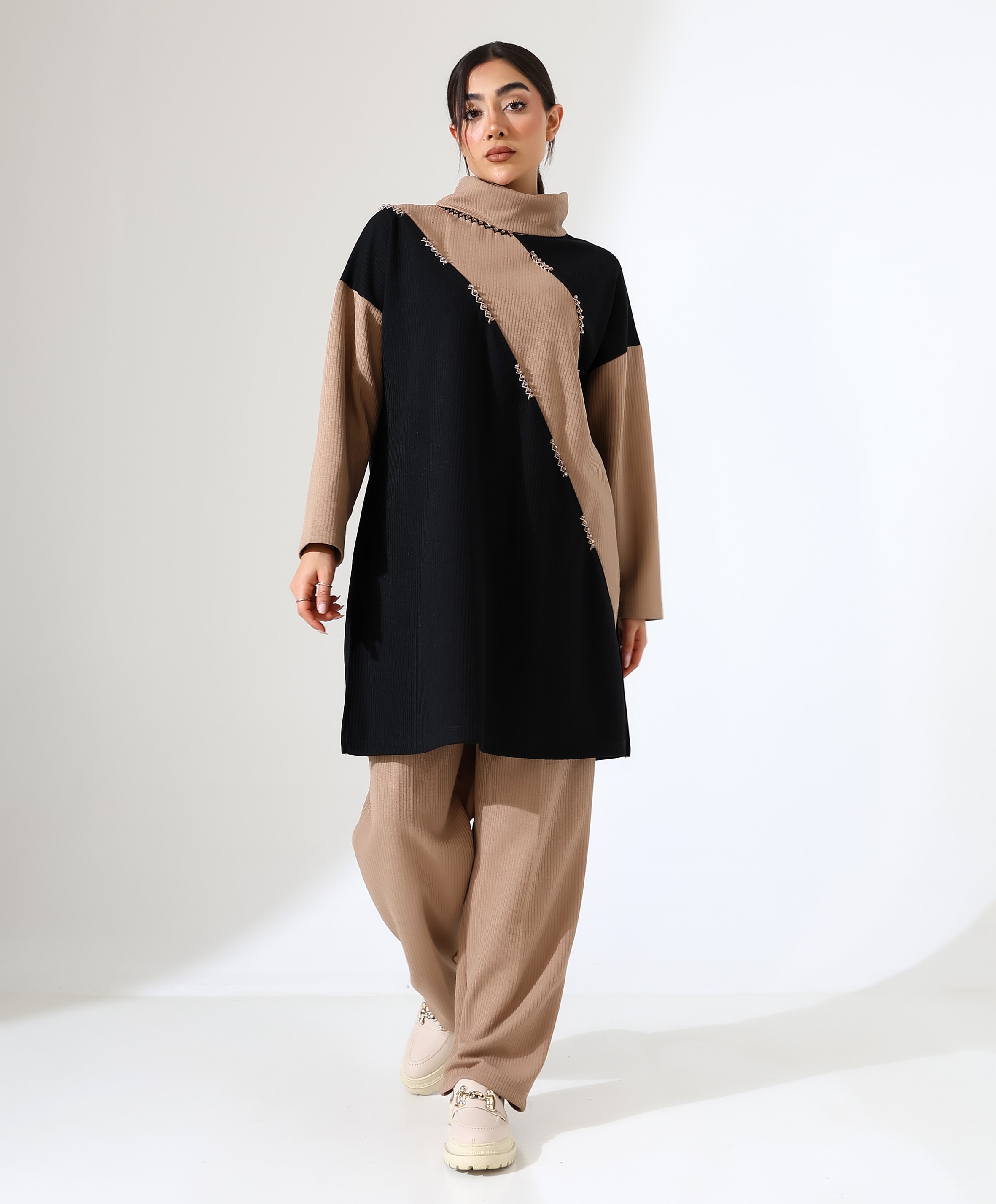 Selanik Boğazlı İki Parça Tunik Takım