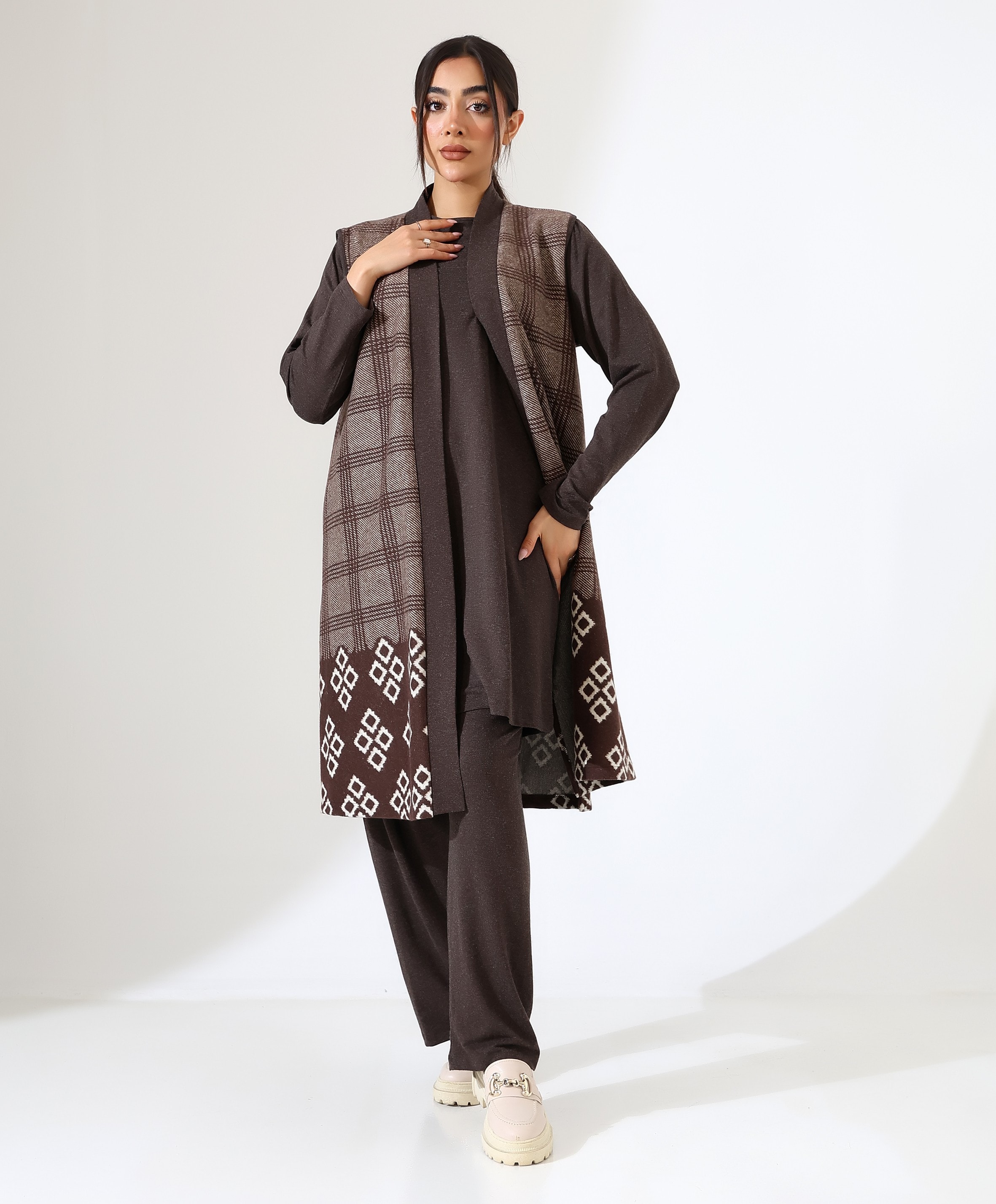 Pamuk Örme Yelek Üç Parça Takım