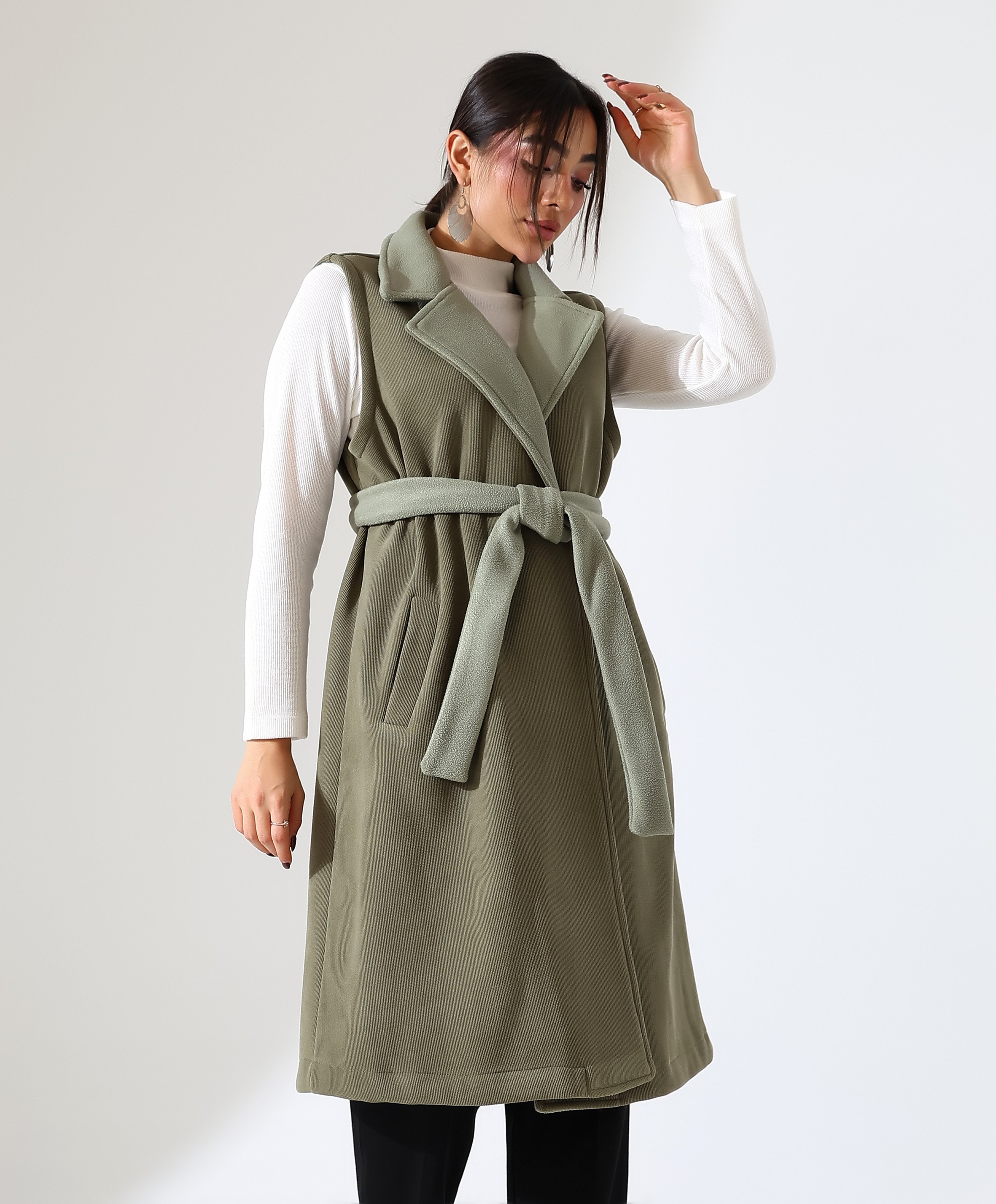 Çift Cep Bağlamalı Uzun Yelek