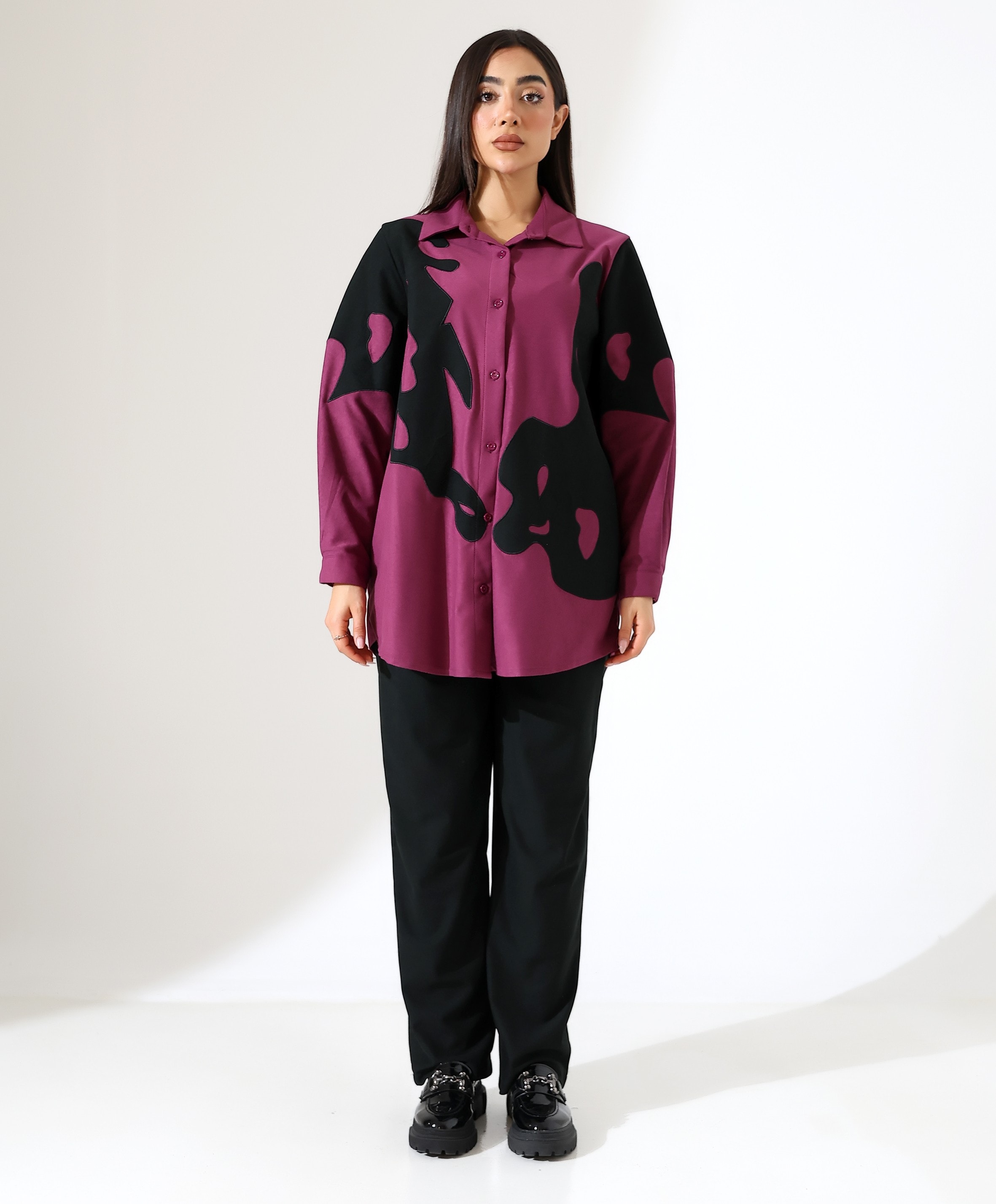 Nakış Detay İki Parça Gömlek Takım - MÜRDÜM