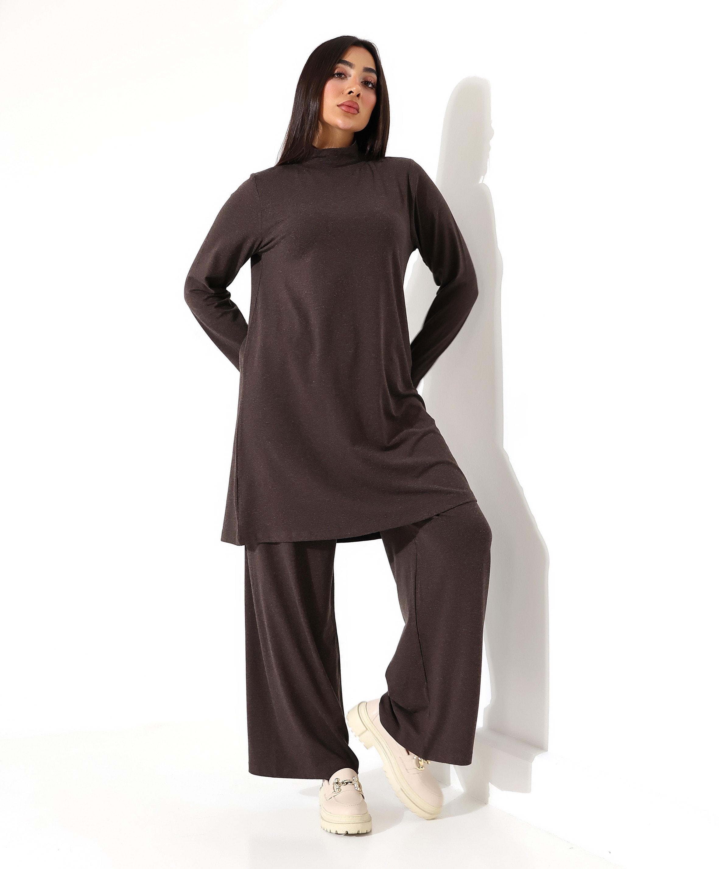 Boğazlı Yün Viskon Uzun Tunik