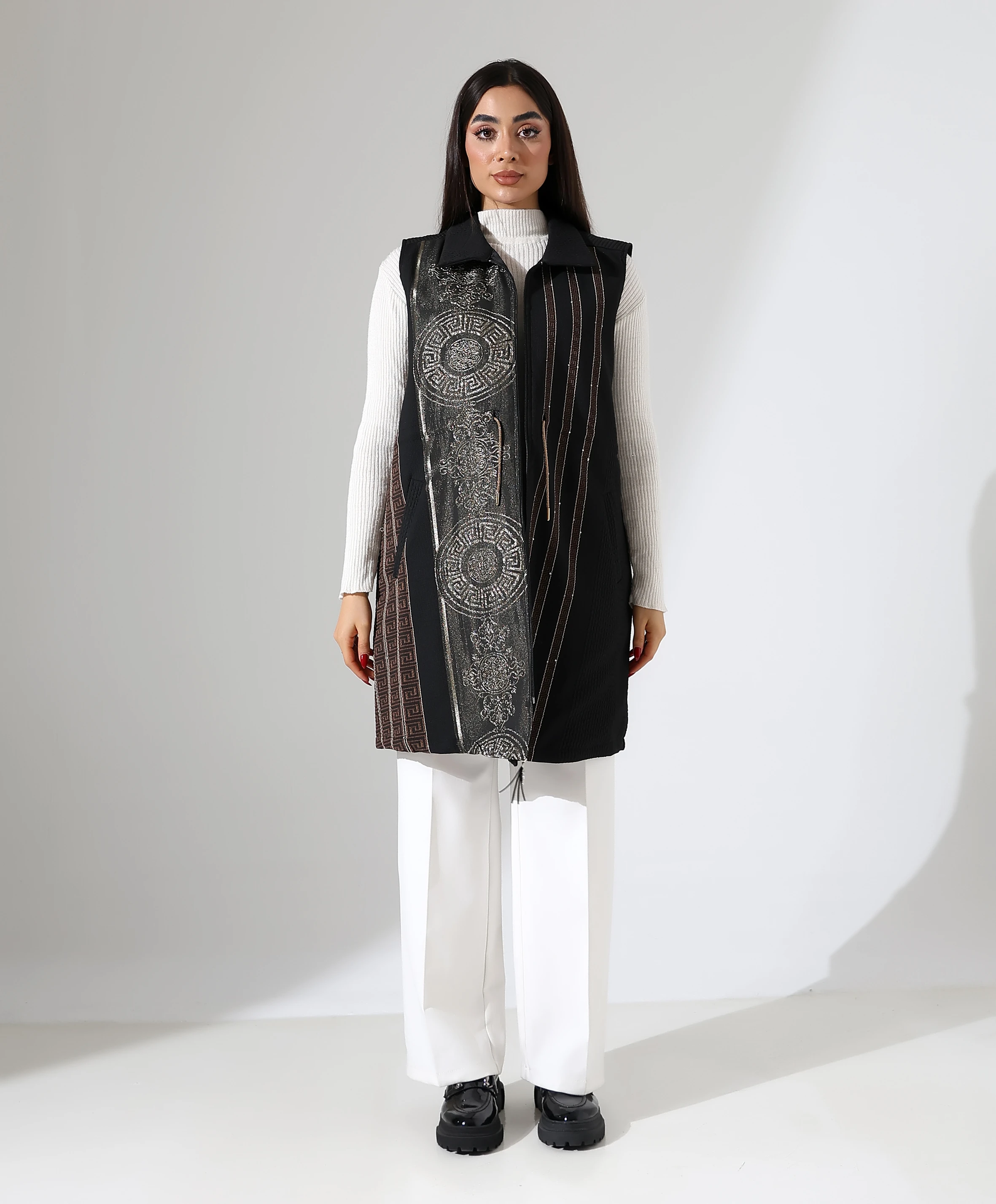 Önden Bağlamalı Fermuar Kapama Yelek - SİYAH