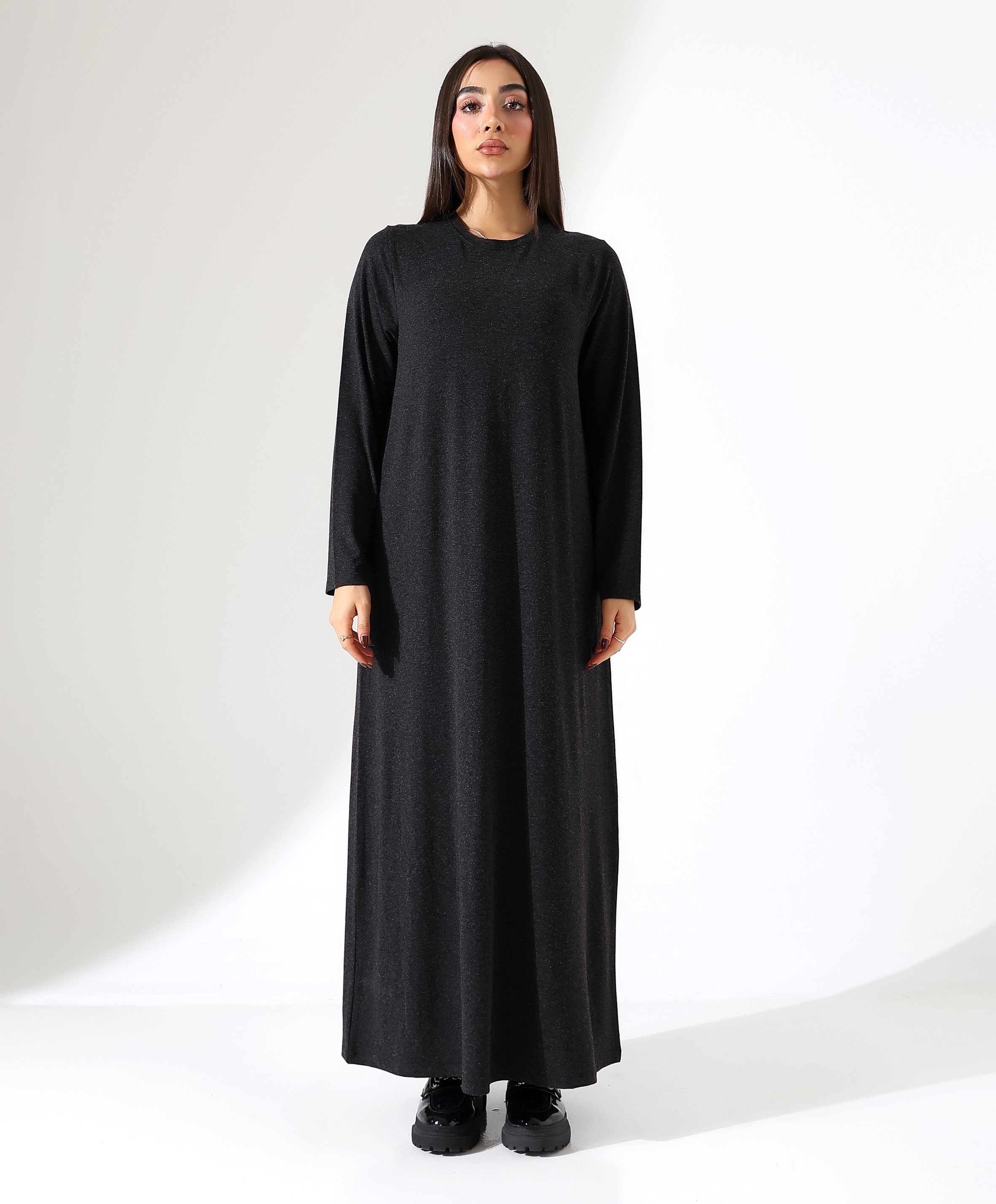 Yün Viskon Uzun Elbise - SİYAH