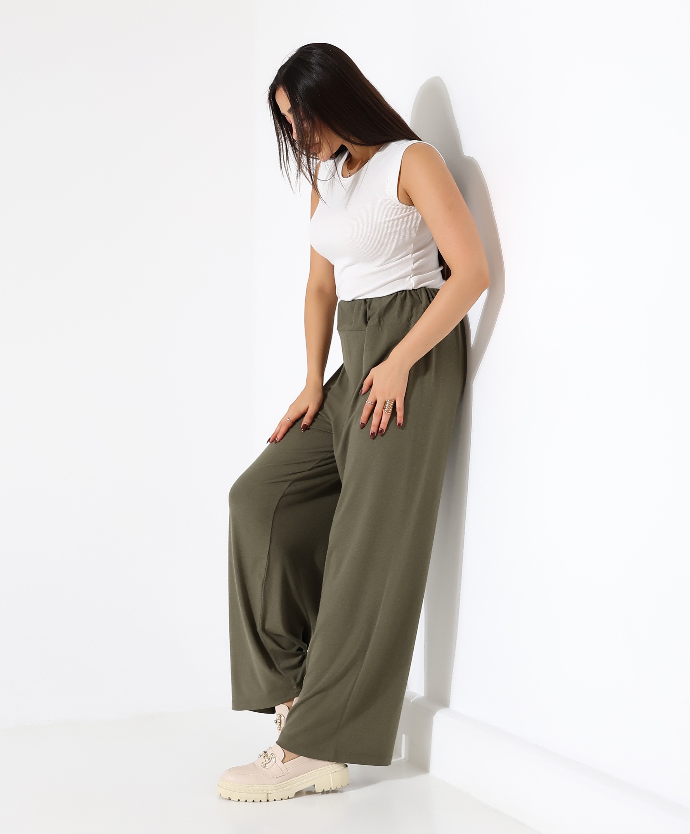 Beli Lastikli Yün Viskon Pantolon