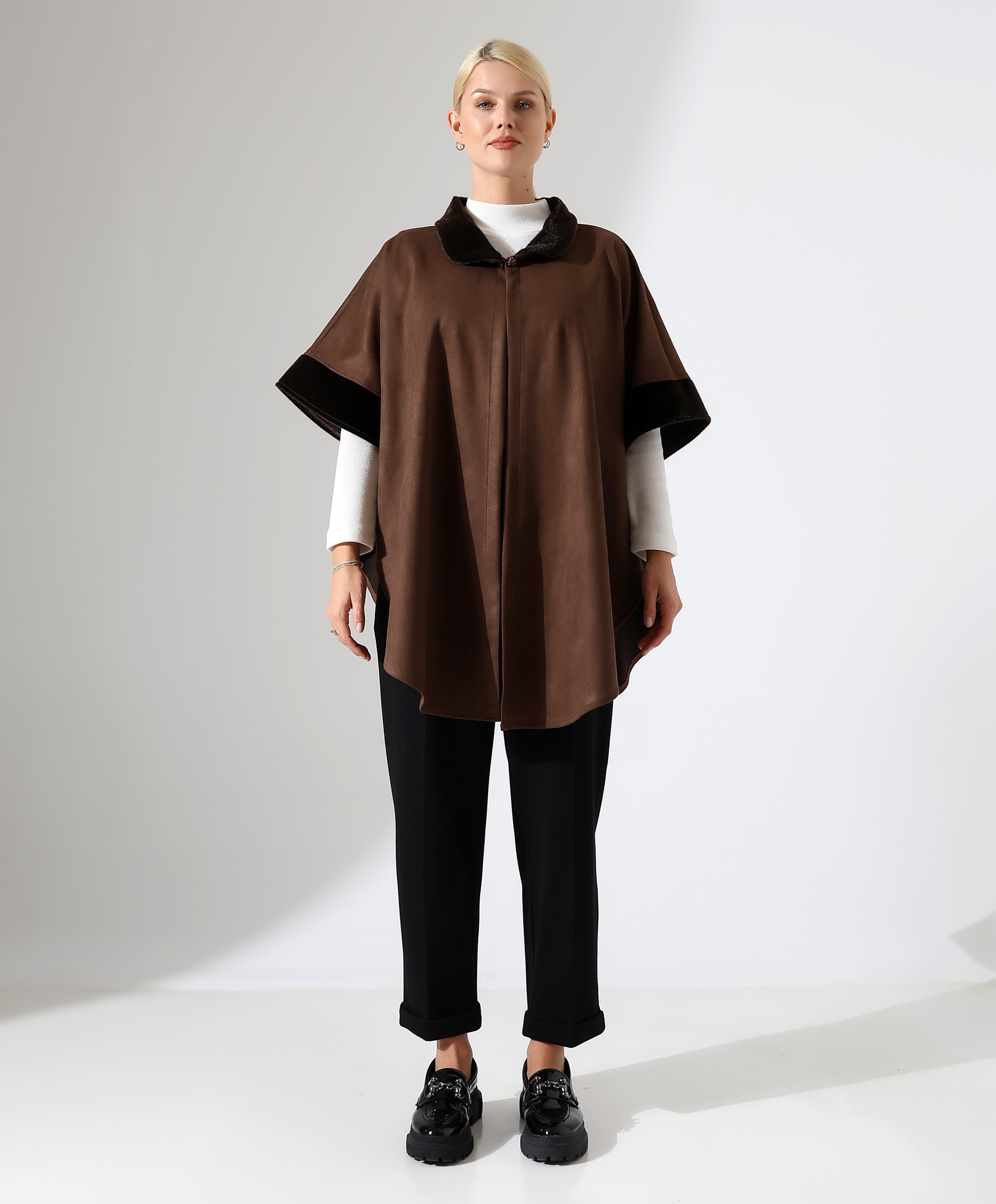 Kürk Detay Kopça Kapama Bol Panço - KAHVE