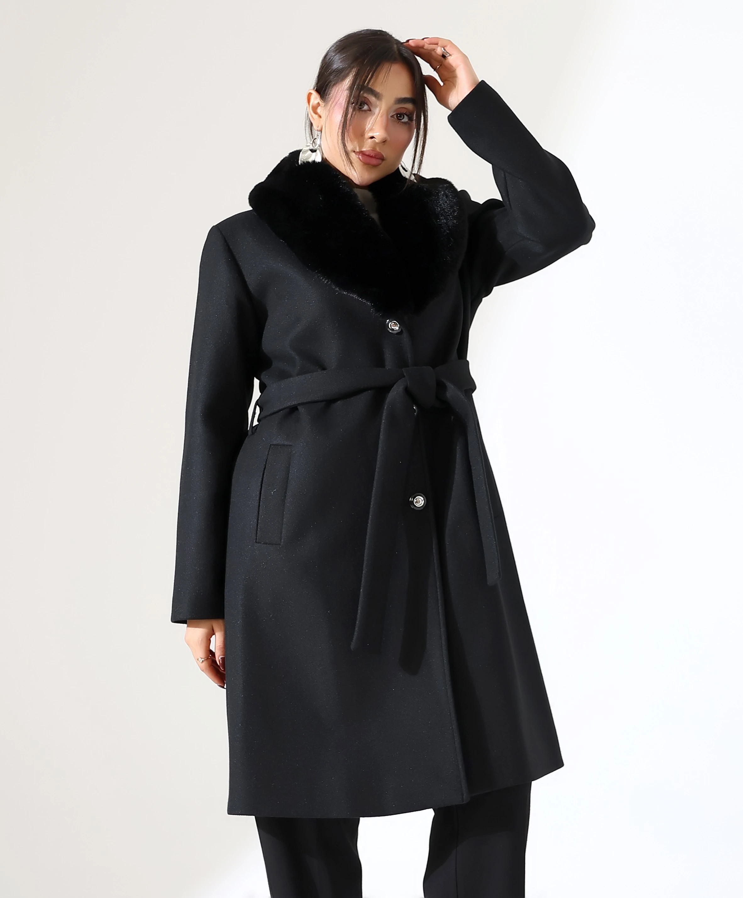 Kürk Yaka Kısa Kaşe Kaban