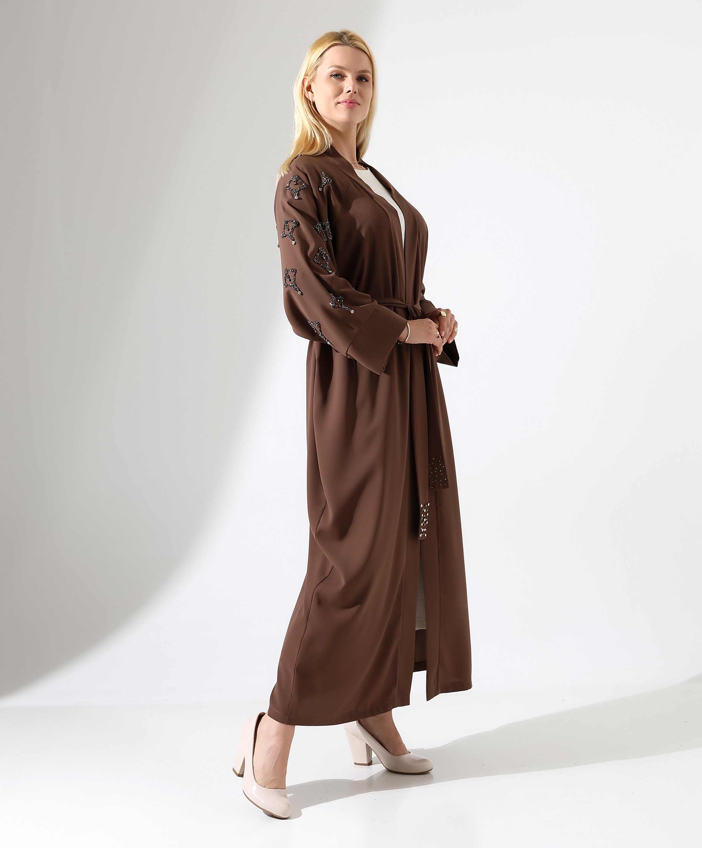 Krep Taş İşleme Uzun Abaya